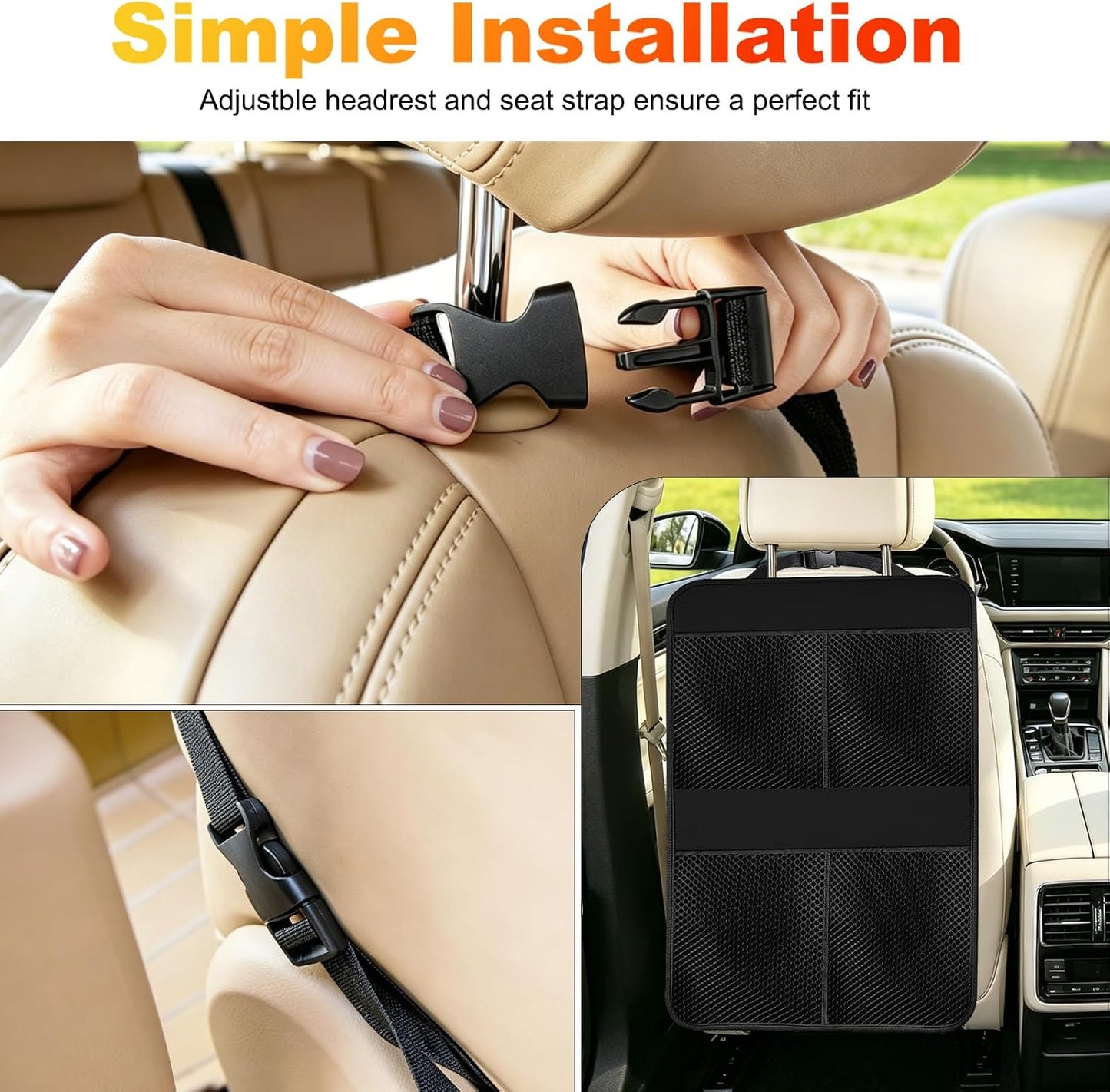 2 Pack Back Seat Cover For Kids + 4 Pocket Storage Organizer,Car Kick Mats Backseat Protector, Car Seat Back Protectors Backseat Organizer For Vehicles