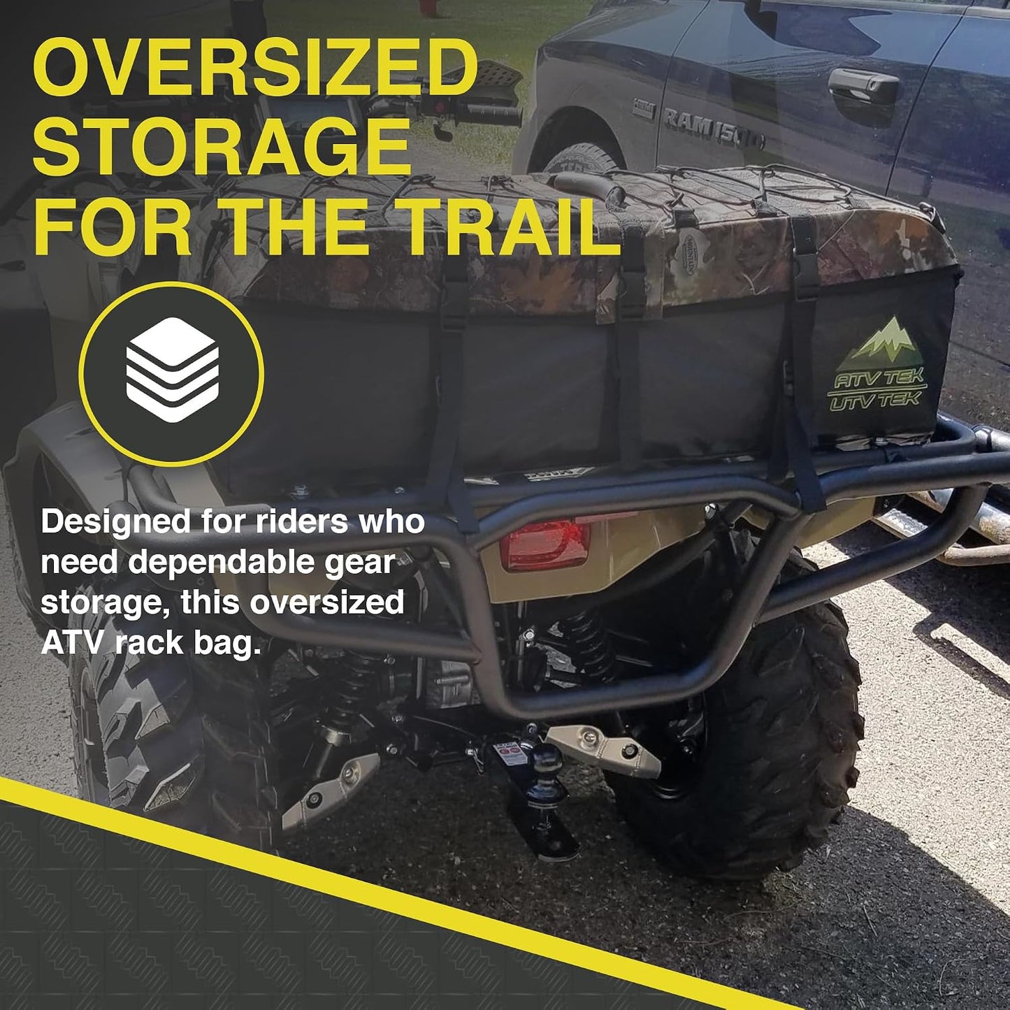 ATV TEK Arch Series Oversized Rear Rack Utility Pack, Padded ATV Cargo Bag in Kings Mountain Shadow Camo, Spacious Multi-Compartment ATV Storage Bag with Seamless Seal for Gear and Trail Essentials.