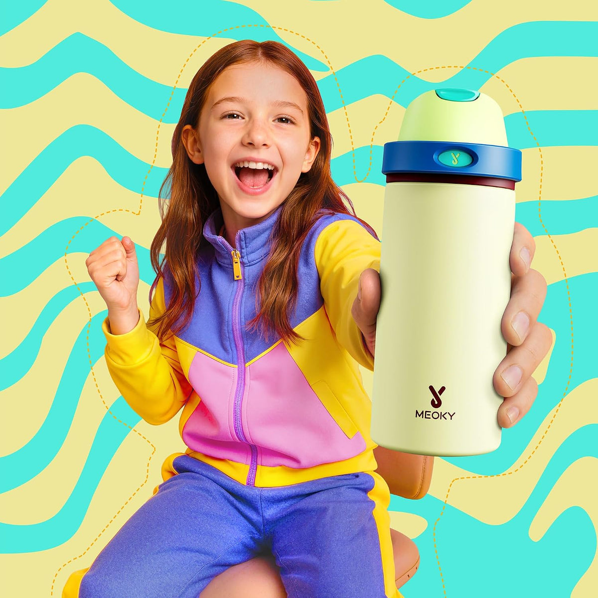 18 oz Insulated Water Bottle for Teens: Meoky Kids Water Bottle with 2-in-1 Straw and Spout Lid - Leak Proof, Cold for 24 Hours, BPA-Free for Boys Girls School Sports, Buttercup
