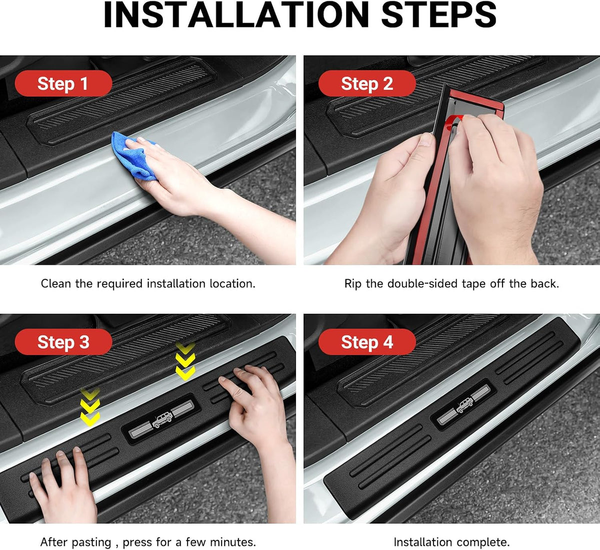 Hellet 4PCS Car Door Sill Protector for Ford 2021-2025 2026 Bronco Accessories (Not for Bronco Sport) Matte Black ABS Plastic Material Full Coverage Door Entry Guards