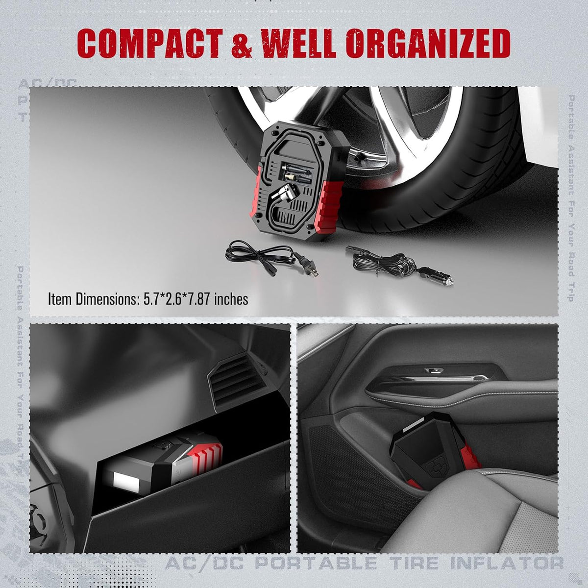 AVID POWER Tire Inflator Portable Air Compressor, 12V DC/110V AC, Compact