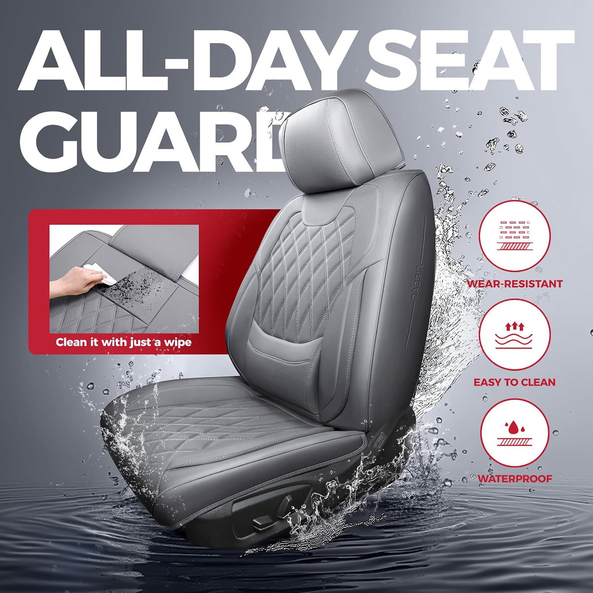 FREESOO Car Seat Covers Full Set Faux Leather Universal Fit Grey
