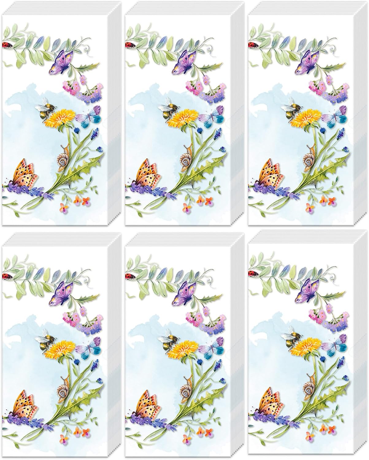 Botanical Garden Pocket Tissues - 6 Pack (60 Total) - Decorative 4-Ply Floral, Facial, Portable Travel Size Packs for Purse and Car, Forget Me Nots by Boston International (Spring Blooms)