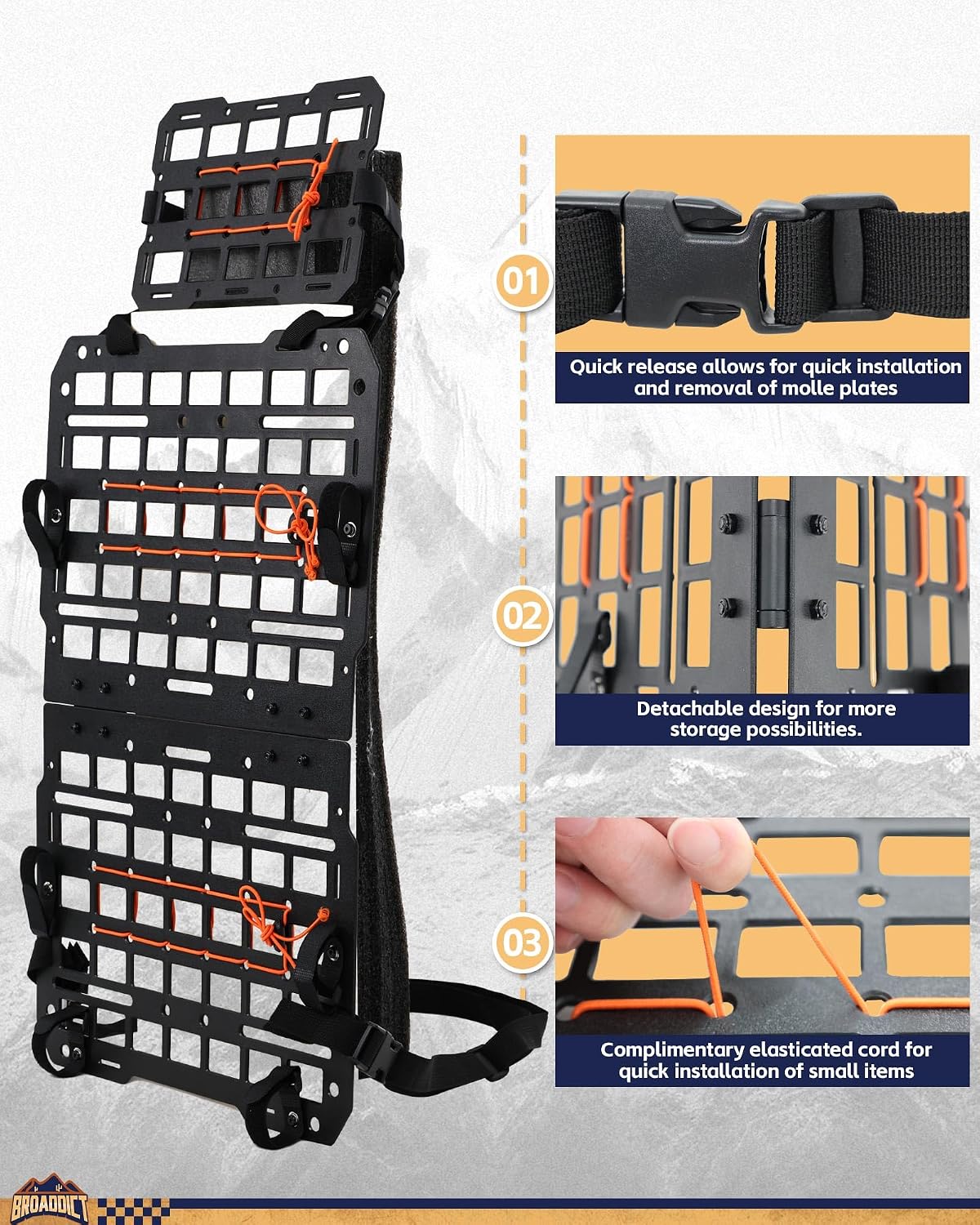 Rigid Molle Panels fit for Vehicles + Headrest Molle Panel Modular Storage Display for Tactical Gears Accessories
