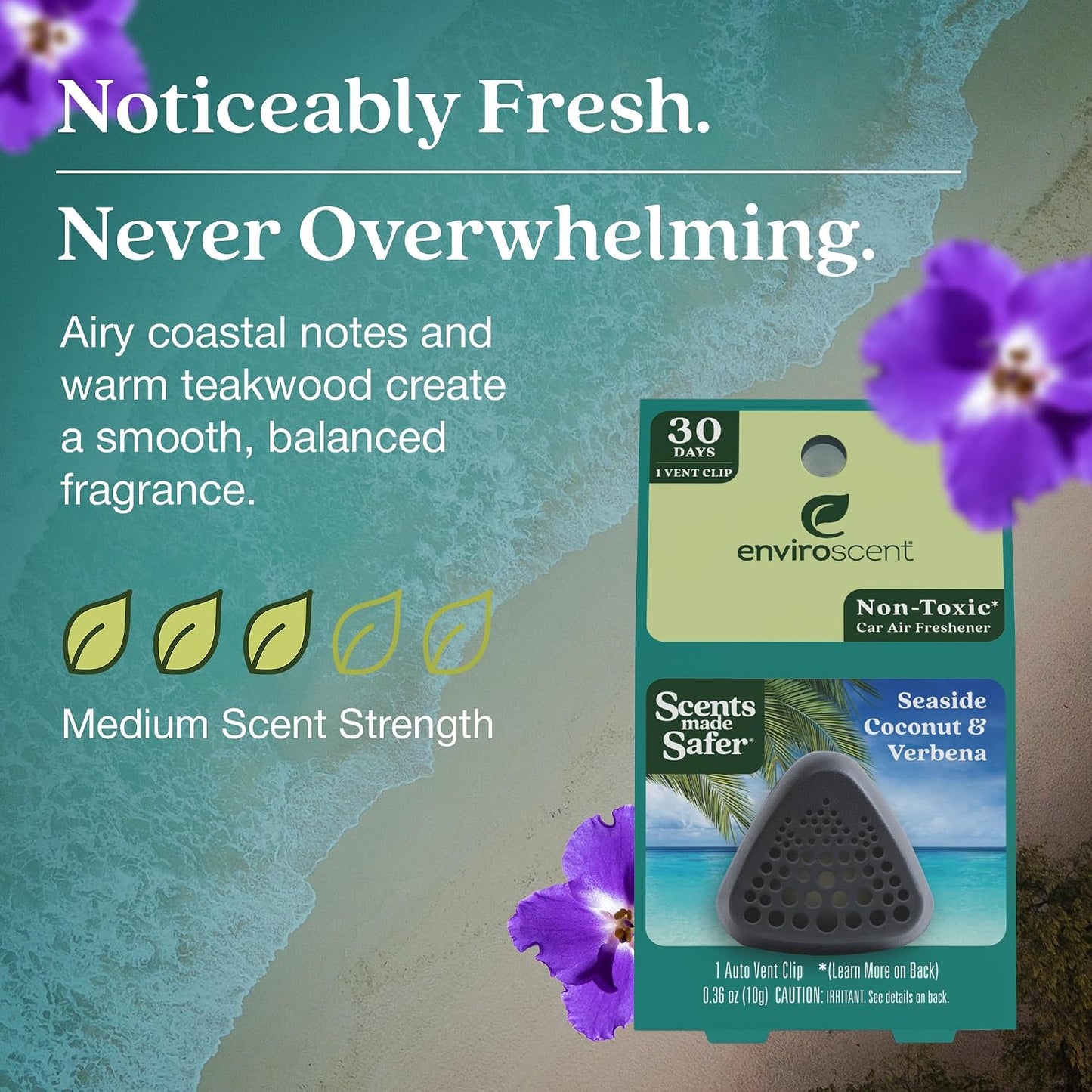 Enviroscent Non-Toxic* Car Vent Clip Air Fresheners - Single Use Auto Vent Clips - Good for All Vehicle Types -Fragrance Lasts Up to 30 Days - Seaside Coconut &amp; Verbena Scent (8 Count)