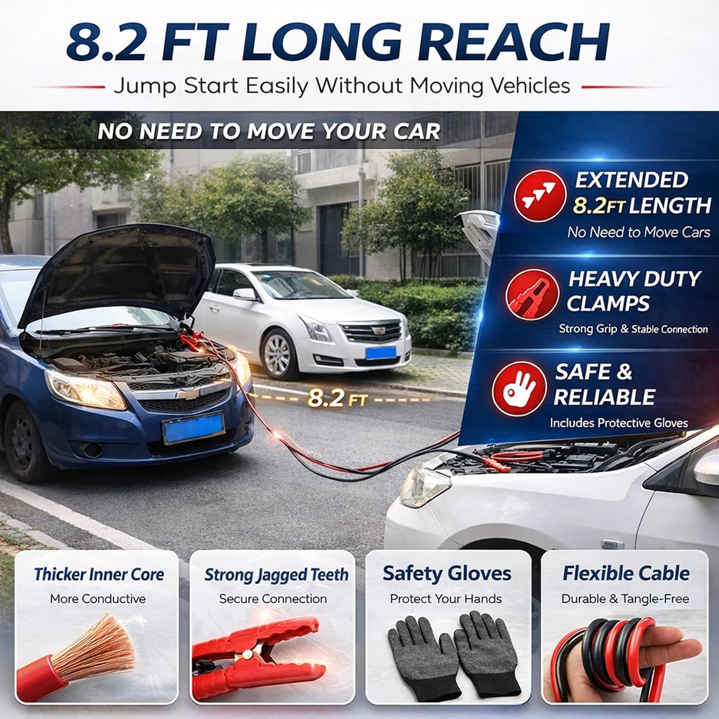 Car Roadside Emergency Kit, with Jumper Cables Automotive Kit,Car Safety Roadside Assistance Kit Headlamp,Tow Straps, Safety Hammers, Rainwear, Gloves.Black