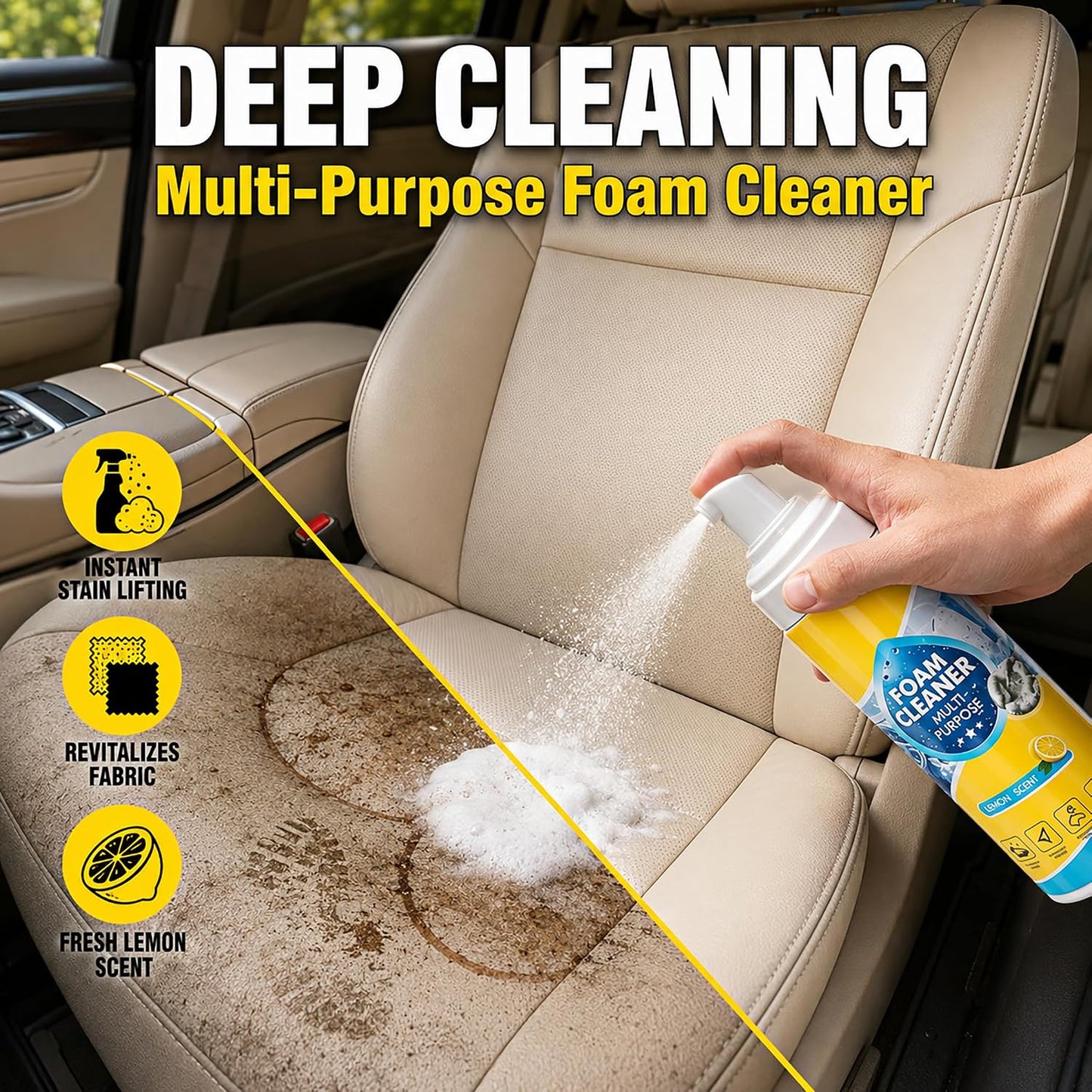 4-in-1 No-Rinse Foam Cleaner, Auto Go Foam Cleaner Multi Purpose All Purpose Spray for Interior Car &amp; Sneaker Cleaner, Car Seat, Upholstery, Sofa, Kitchen, Bathroom, Tile, Home, Fabric &amp; Home Care