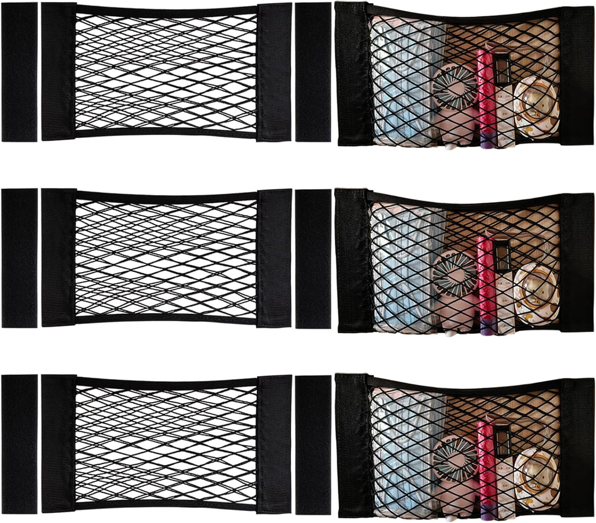 6 Pack Mesh Cargo Net Car Trunk Net Wall Sticker Organizer Pouch Bag Elastic Net with Tape Stickers for Car Trunk Storage Storage Holder for Kitchen Cabinet,Closet Organize