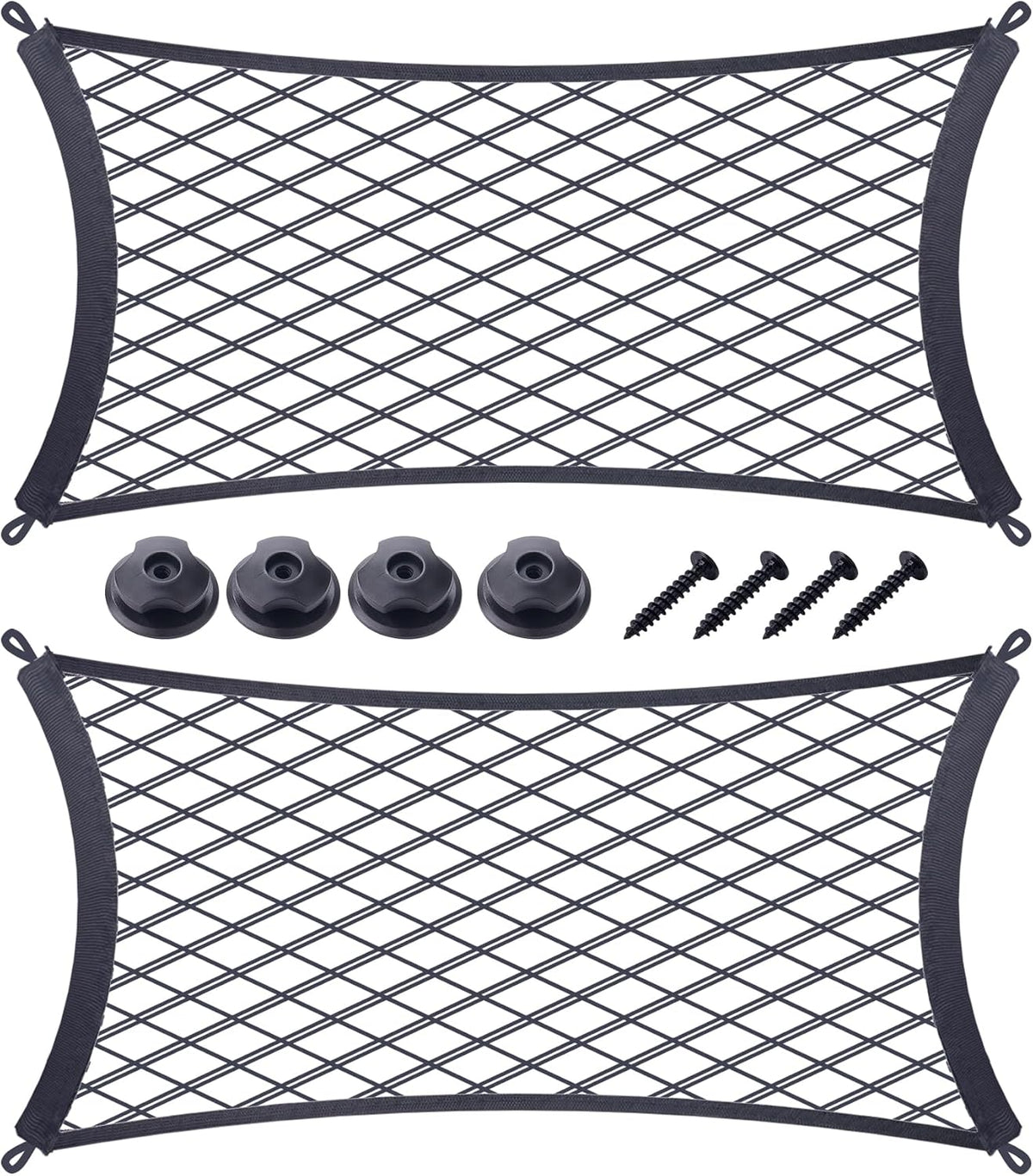 JINGKE 2 Pcs Small Cargo Net Pocket Elastic Mesh Netting Car Mesh Pouch with Screws and Hooks for Trunk RV Boats Home Cargo Storage (21.7'' x 9.8'')