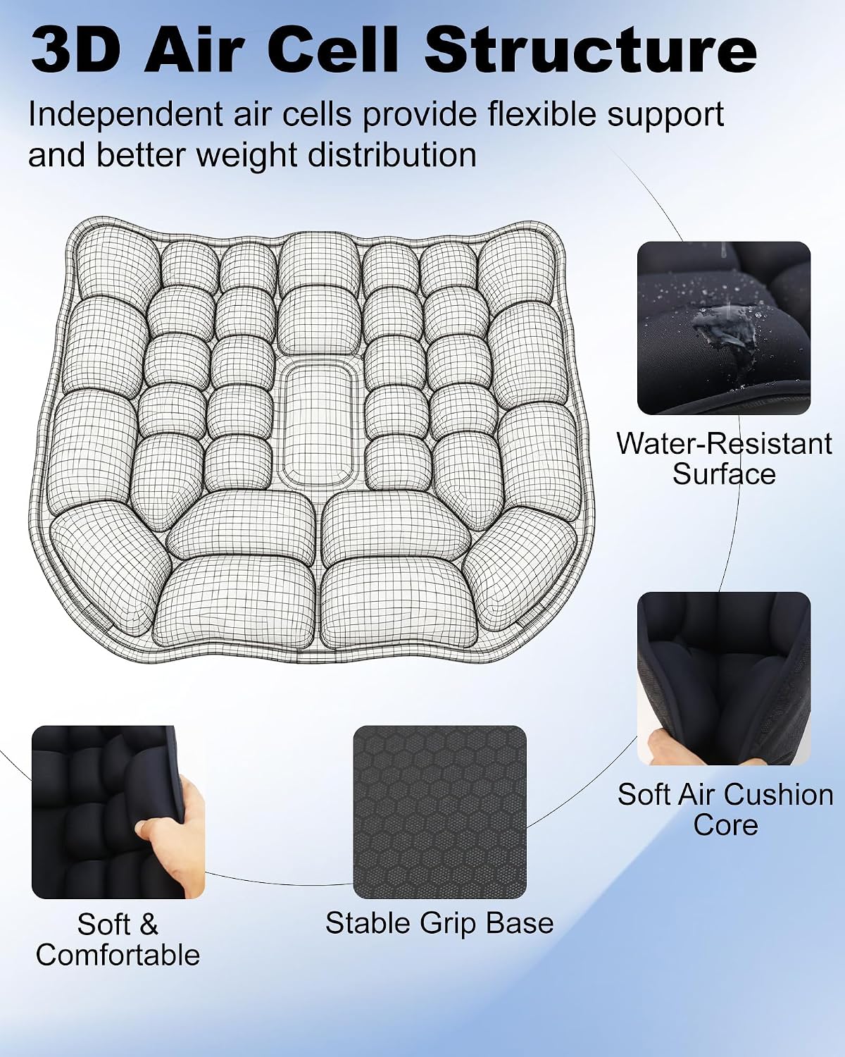 Upgrade Inflatable Airplane Seat Cushion for Long Flights - 3D Air Pressure Relief Travel Cushion - Portable Seat Cushion for Airplane, Office Chair, Car&Wheelchair - Ergonomic Comfort Support
