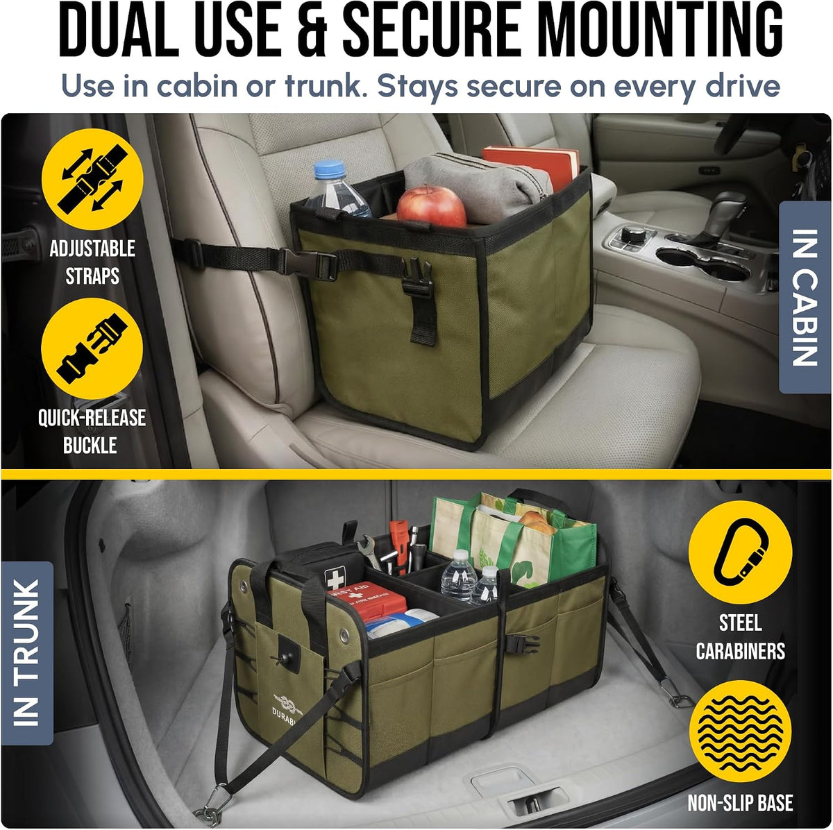Extra Large Car Trunk Organizer System, Modular & Collapsible, Green