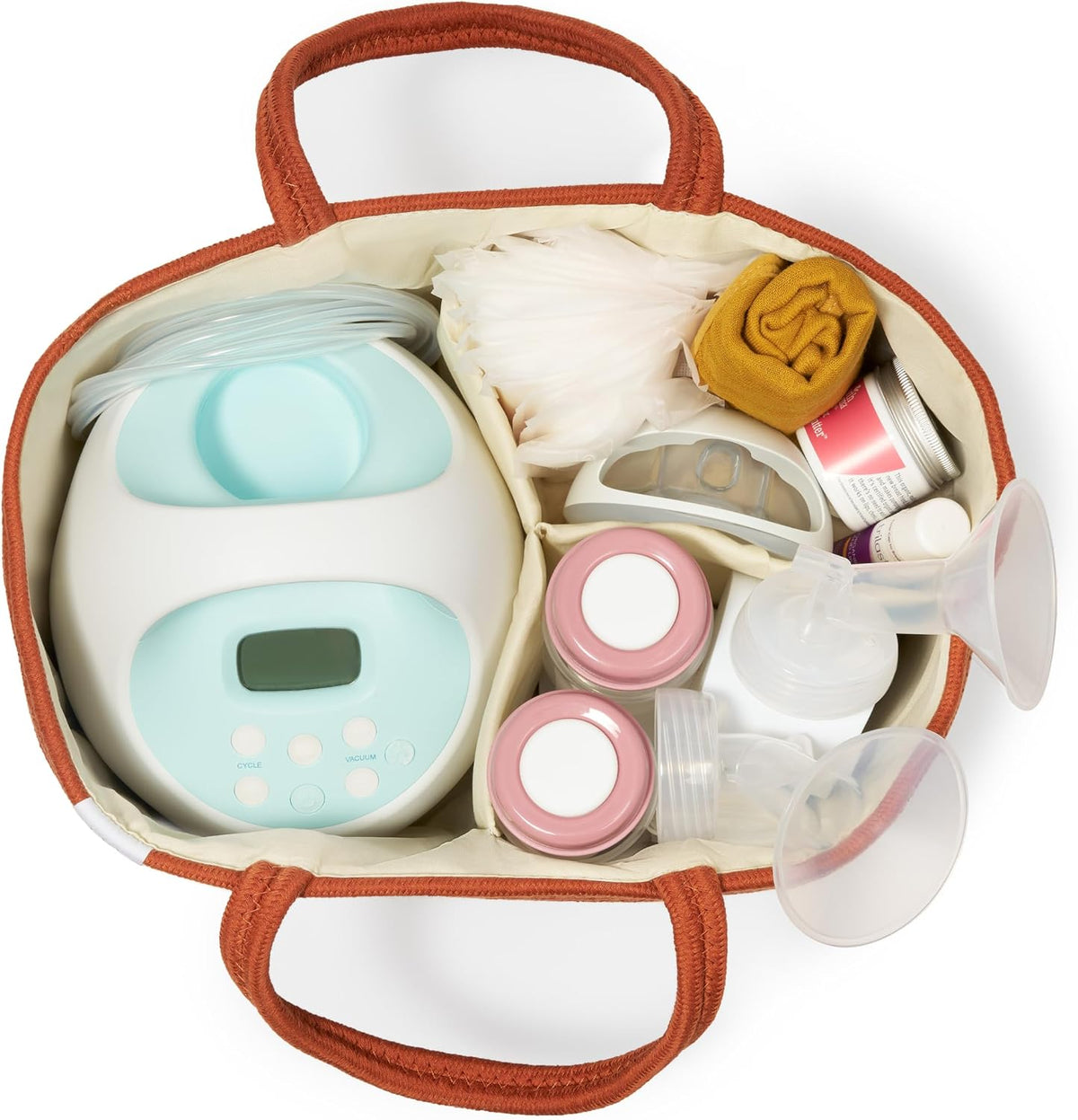 Natemia Rope Diaper Caddy Organizer – Nursery Storage Basket with 3 Compartments for Breast Pump Storage, Diapers, Wipes & Toys – Portable Tote and Gift Bag for Registry and Newborn Essentials