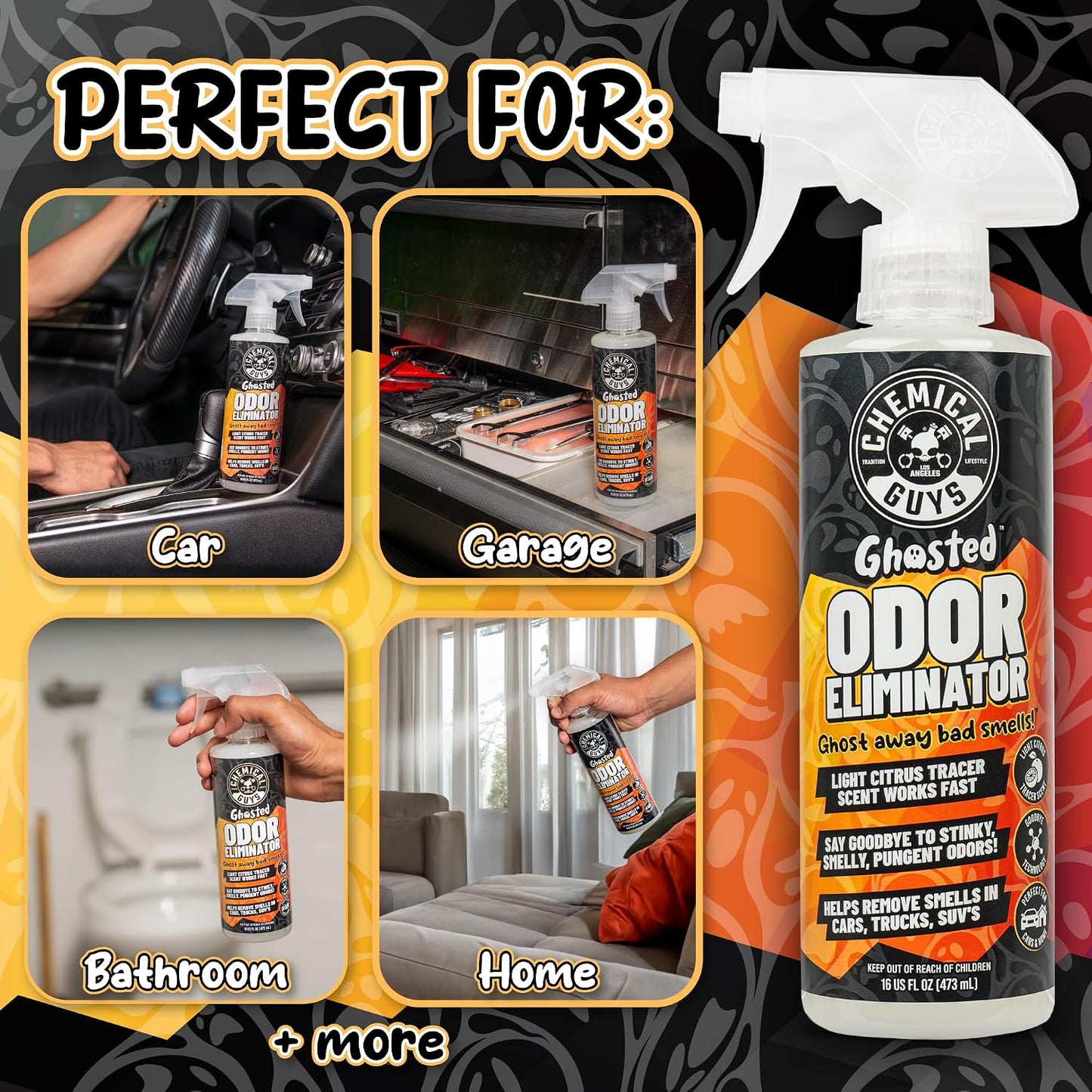 Chemical Guys SPI23216 Ghosted Complete Interior Vehicle Odor Eliminator, Great for Cars, Trucks, SUVs, RVs, Home, Office & More, 16 fl oz