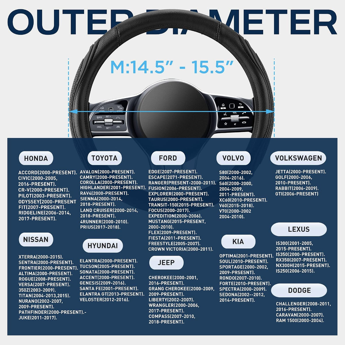 Road Comforts Car Steering Wheel Cover - Microfiber Leather Steering Wheel Wrap Sports 14.5-15 Inch Steering Wheel Cover Non-Slip for Men Women Black Color