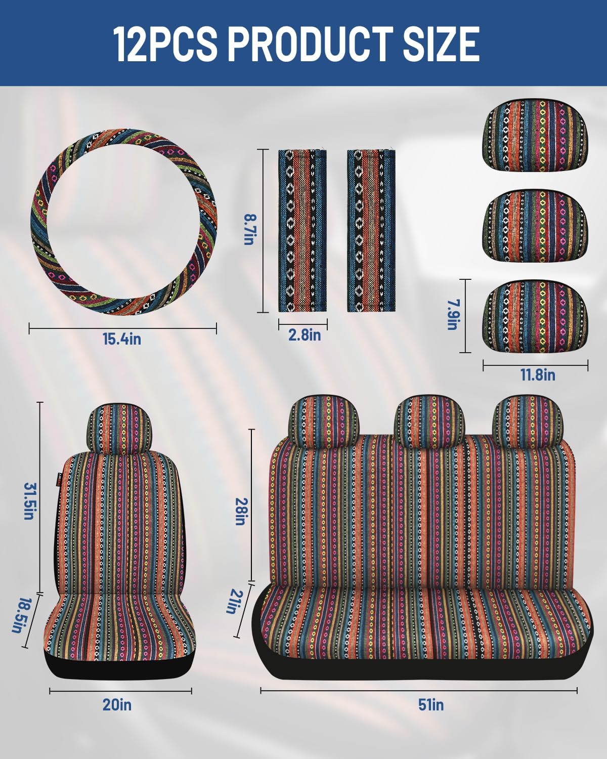Baja Saddle Blanket Car Seat Covers Front Set 6PCS, Orange