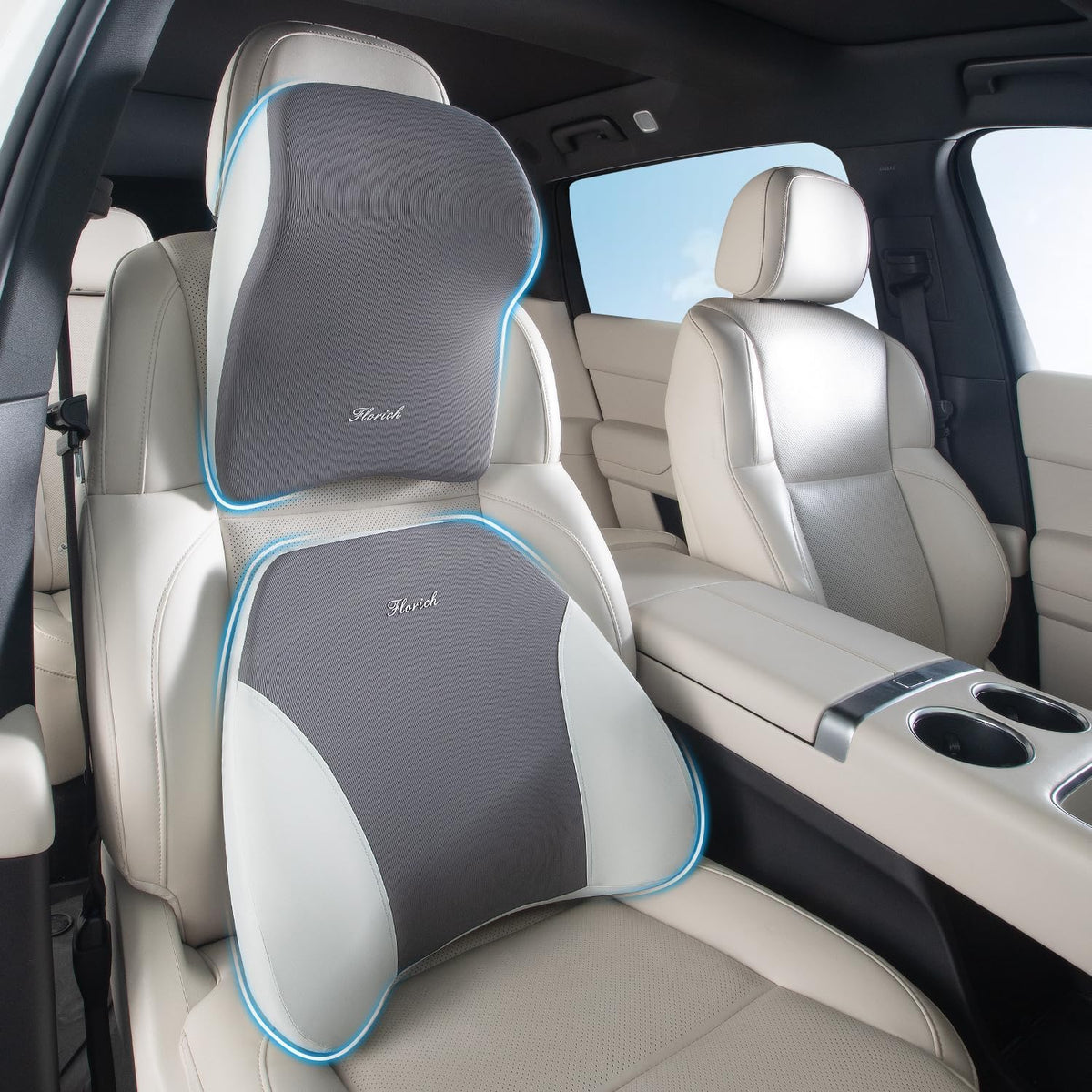 FLORICH Lumbar Support and Car Neck Pillow, Back Support and Headrest Pillow for Car Seat Driver, Memory Foam Back Neck Support Pillow and Car Seat Lumbar Support for Car Office Chair - Gray