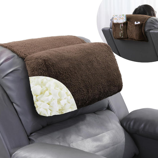 BALAPET Sherpa Head Recliner Pillow with Pocket,Headrest Neck Cushion for Neck Support and Pain Relief,Recliner Head Pillow for Side Sleeping at Home, Office or Traveling(Brown)