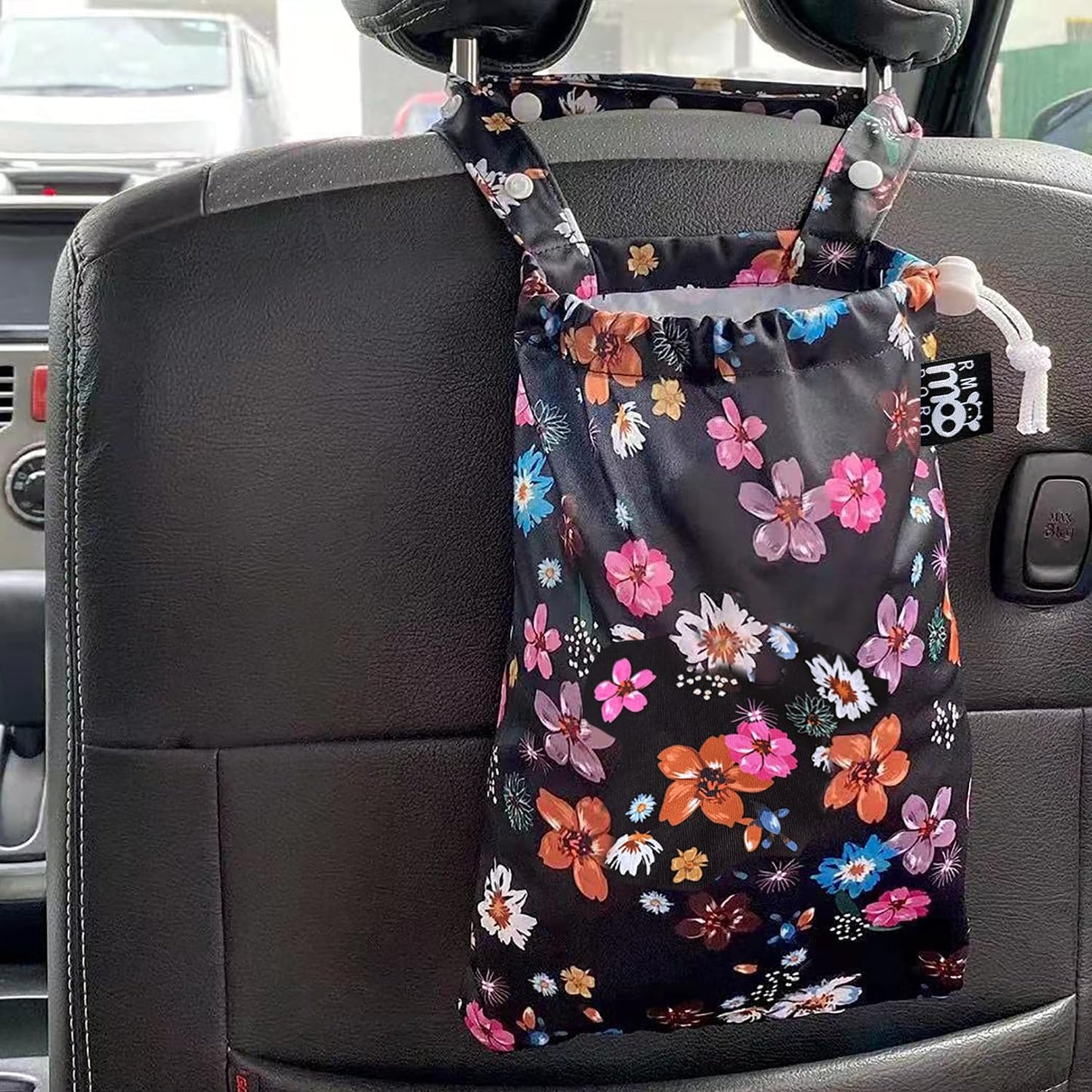 Waterproof Car Trash Bag Reusable Portable Garbage Can with Drawstring Top Adjustable Hanging Strap Leakproof & Washable for Cars SUVs & Trucks (Black Cats)