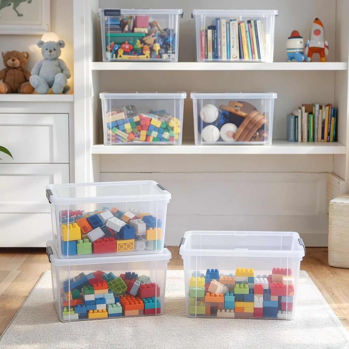 Citylife 6Packs 7.8Qt Plastic Storage Bins with Lids, Clear Organizer | Stackable totes Containers for Craft Supplies, Documents,Garage,Toys,Office and Classroom