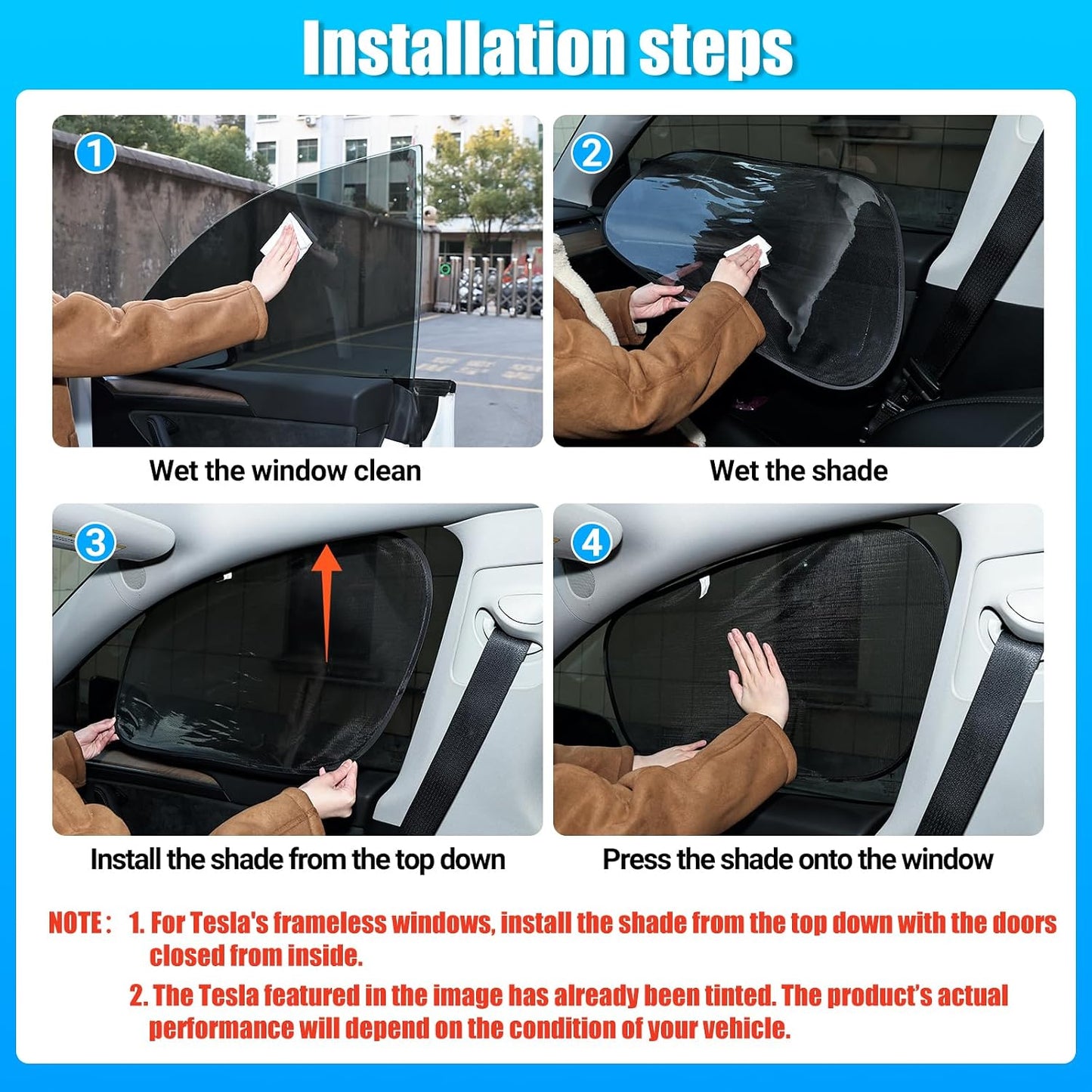 ZATOOTO Tesla Model Y Window Shades for Rear Window Sun Shade Semi Transparent Static Cling | Custom Fit 2020-2024 | 95% UV & Heat Block | Privacy Protection | No Adhesive, Tool-Free Install