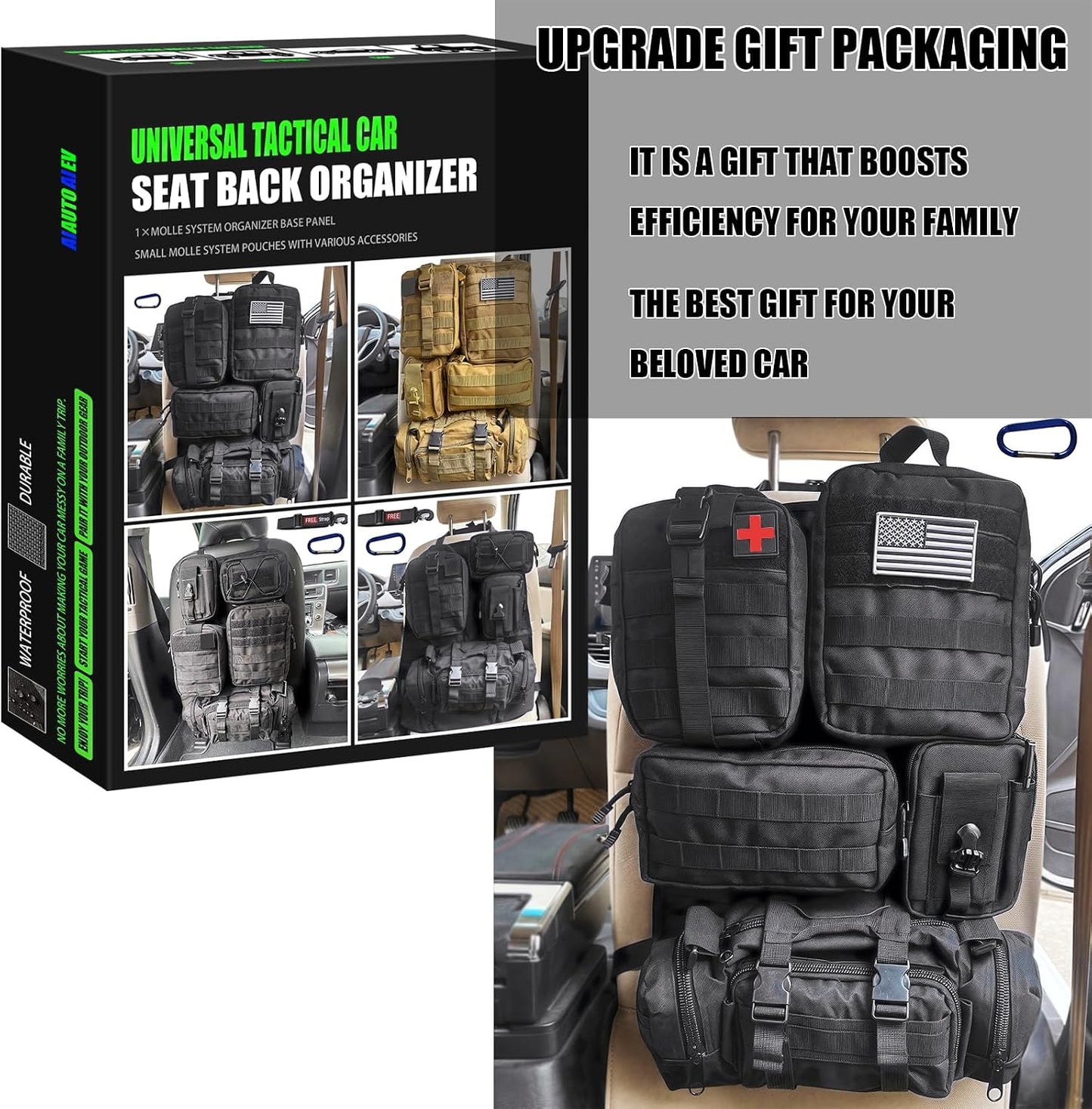 7 PACK Tactical Seat back organizer Truck organizer With 6 Detachable Pouches Universal For Car Truck Ford Jeep Military-Grade Heavier Panels With Multi-functional Packs (7 PACK -BLACK)