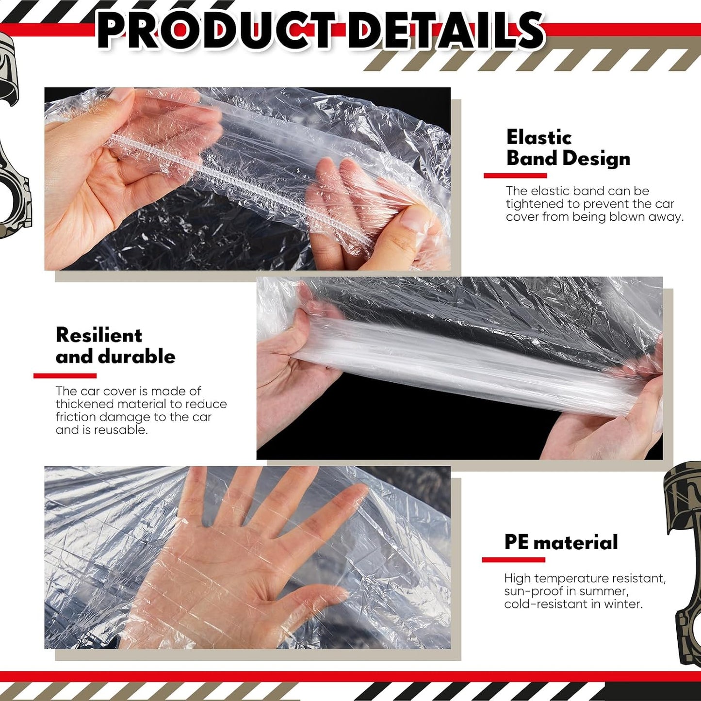 LEIFIDE 3pcs Universal Large Plastic Car Covers 23 x 13.1ft Extra Clear Reusable Car Cover with Elastic Band for SUV, Sedan, Mini Van and Outdoor Snow Rain Wind Dust Frost