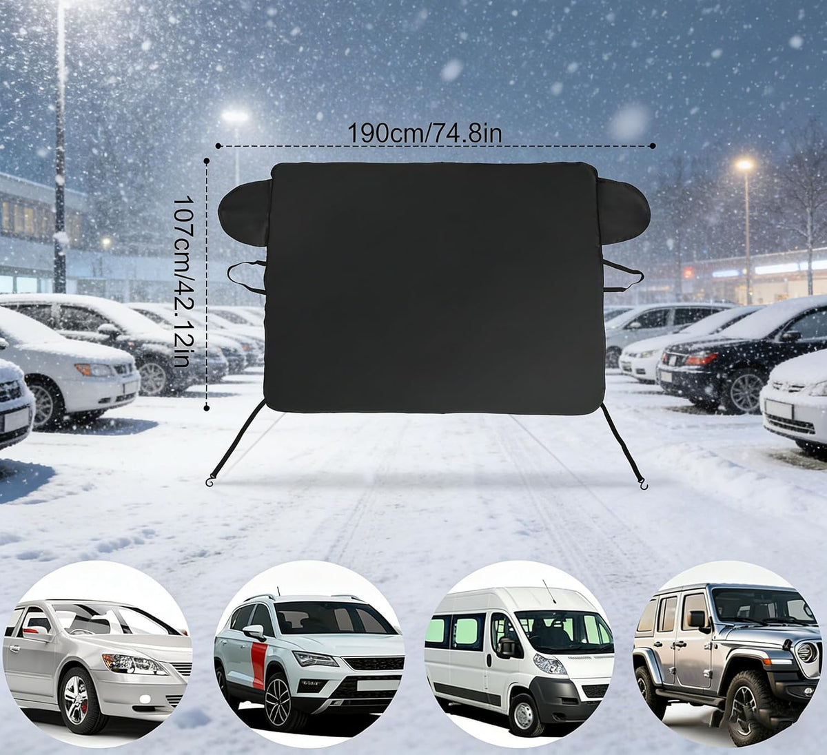 Car Windshield Cover for Ice and Snow - Universal Fit for Cars, SUVs, Trucks, Heavy Duty Oxford Fabric Frost Protector for Ice and Snow,Triple-Window Cover (Oxford Cloth - Black)
