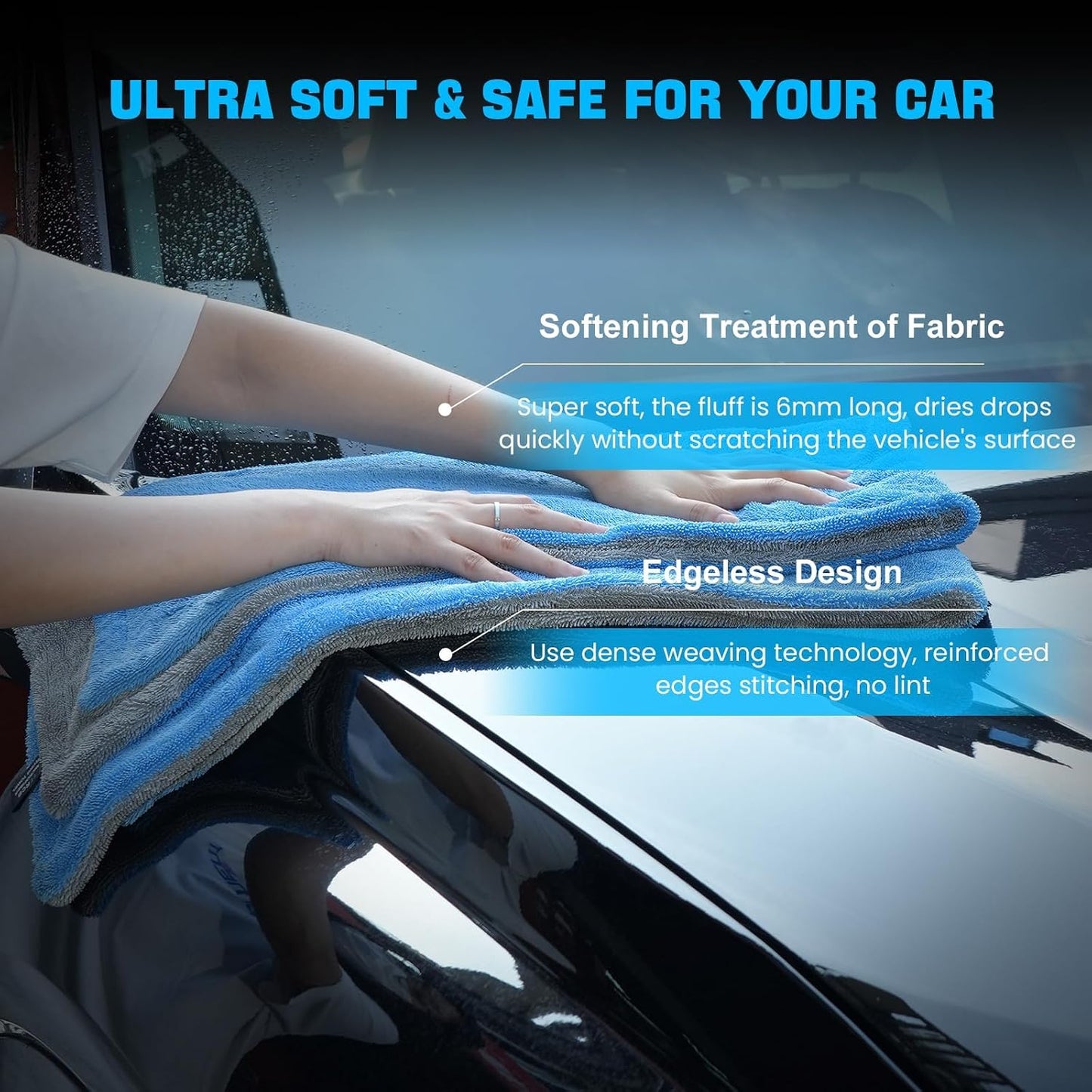 TTRCB 2 Pack Car Drying Towels (48" x 24"), Extra Large Microfiber Towels for Cars, 1400 GSM Ultra-Absorbent, Streak Free, Double Twisted-Loop Drying Towels Car Detailing for SUV, RV, Trucks