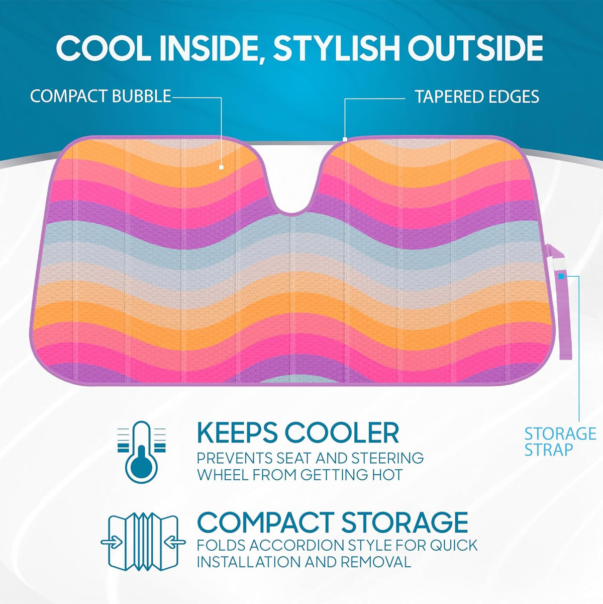 BDK Retro Wave Automotive Windshield Sunshades Accordion Folding Style - Windshield Sun Shade Auto Shade for Cars Trucks SUVs Vans Sun Visor Protector to Block UV Rays - Keeps Vehicle Cool 58' x 27'