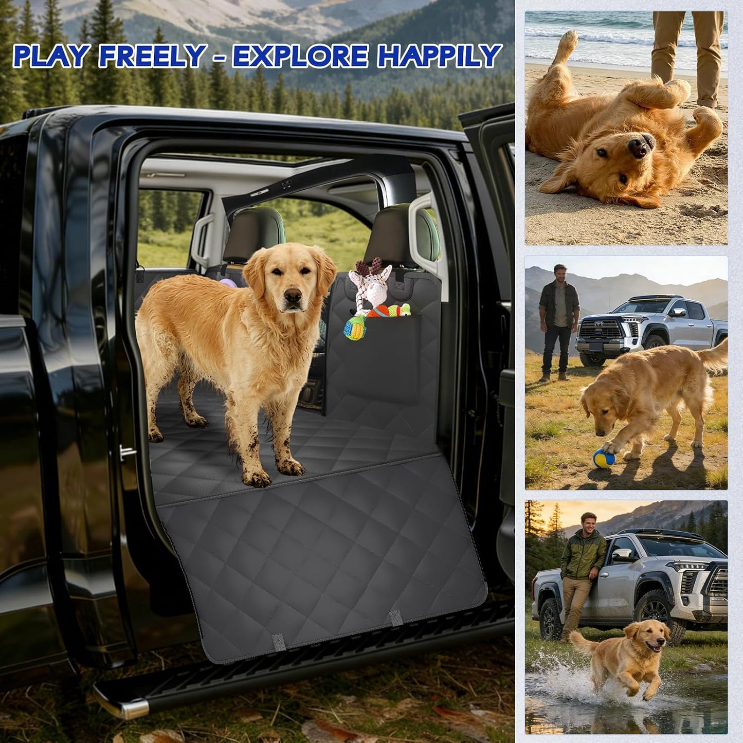Truck Dog Seat Cover Back Seat, Updated 1.2" Soft Foam with Sturdy 3-Panel Hard Bottom, Waterproof Hammock for Crew Cab – 560lbs Capacity, XL Platform, Comfort for Large and Senior Dogs