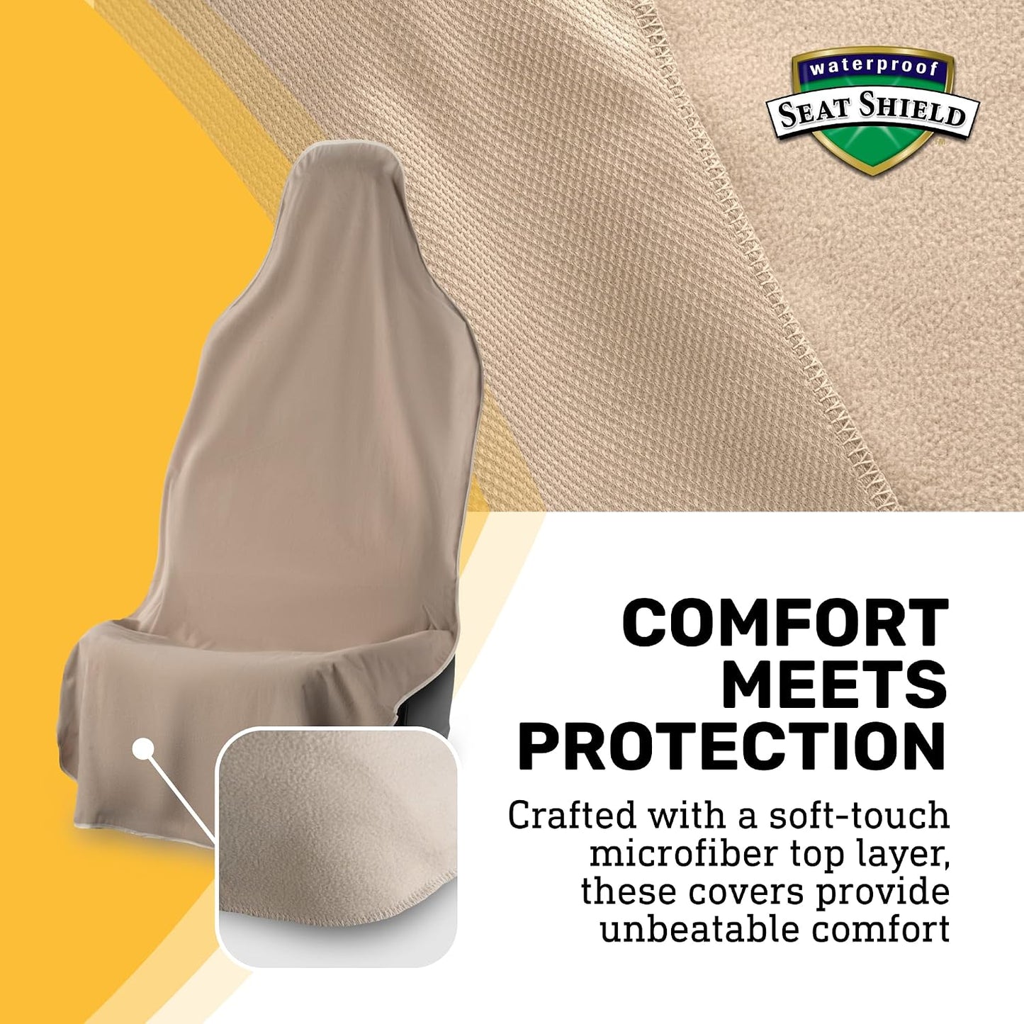 UltraSport Tan Front Seat Cover - Waterproof Car Seat Protector, Universal Fit, Washable, Soft Microfiber, Anti-Stink, Comfortable, Easy to Install