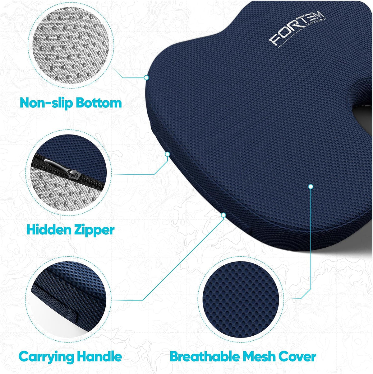 FORTEM Seat Cushion, Office Chair Cushion, Lumbar Support Pillow for Office Chair, Memory Foam Car Seat Cushions, Sciatica Coccyx Tailbone Pain Relief, Cushions for Back Support, Washable, Non Slip XL
