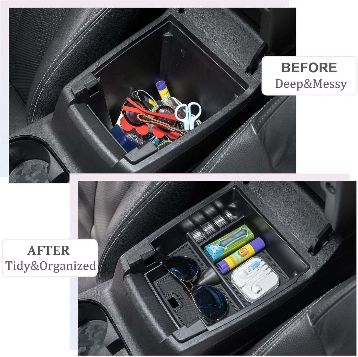 JDMCAR Center Console Organizer Compatible with 2023 2024 2025 2026 Chevy Colorado/GMC Canyon Accessories, Coin Container Armrest Secondary Storage Box with Non-Slip Silicone Mat (Black Trim)