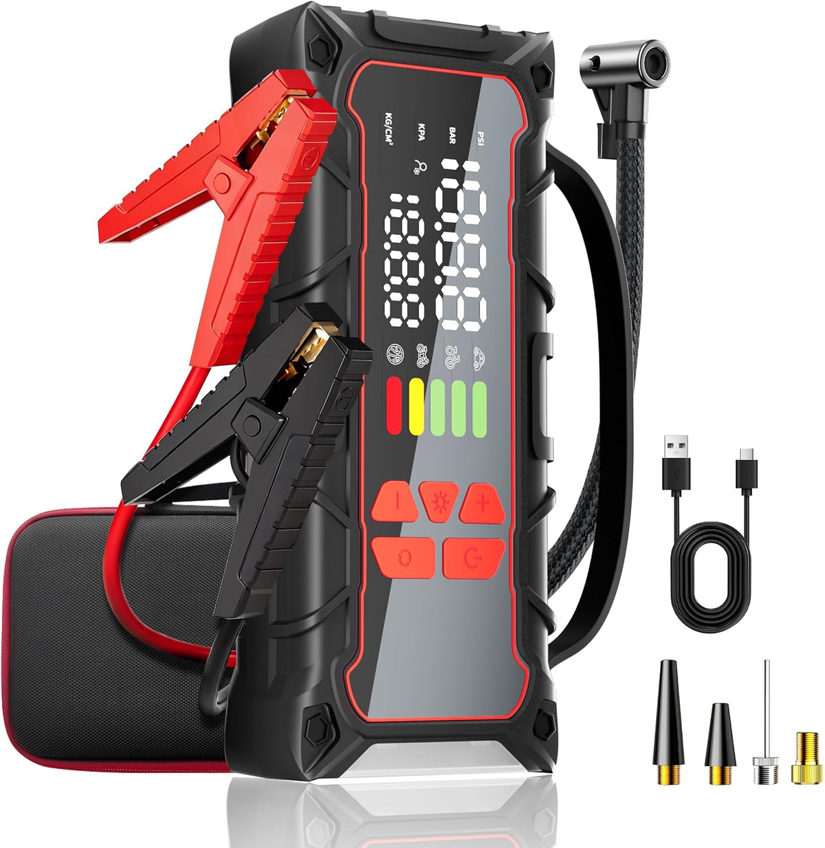 5000A Car Battery Jump Starter with Portable Tire Inflator 160PSI, Car Battery Charger 7.0L Gas/6.0L Diesel, Jump Box Power Bank& Jumper Cables for Car