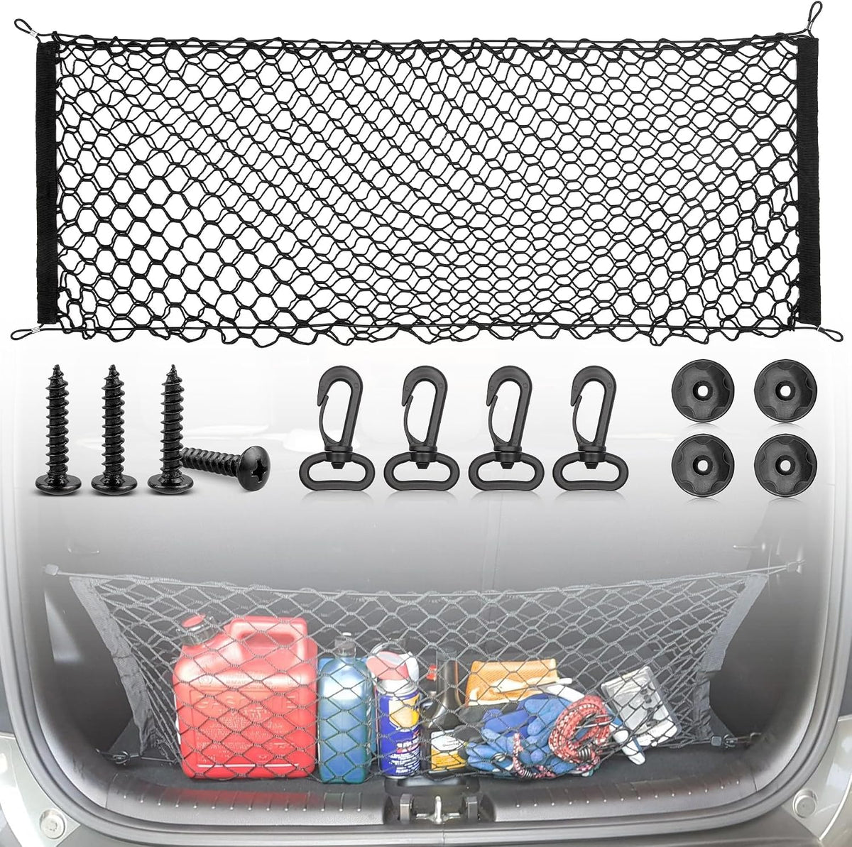RED WOLF Envelope Style Cargo Net for 2006-2022 Ford Focus Escape Explorer Expedition Ranger Trunk Bed Grocery Net Elastic Mesh Organizer SUV Rear Tailgate Netting 43.3" x 15.7"