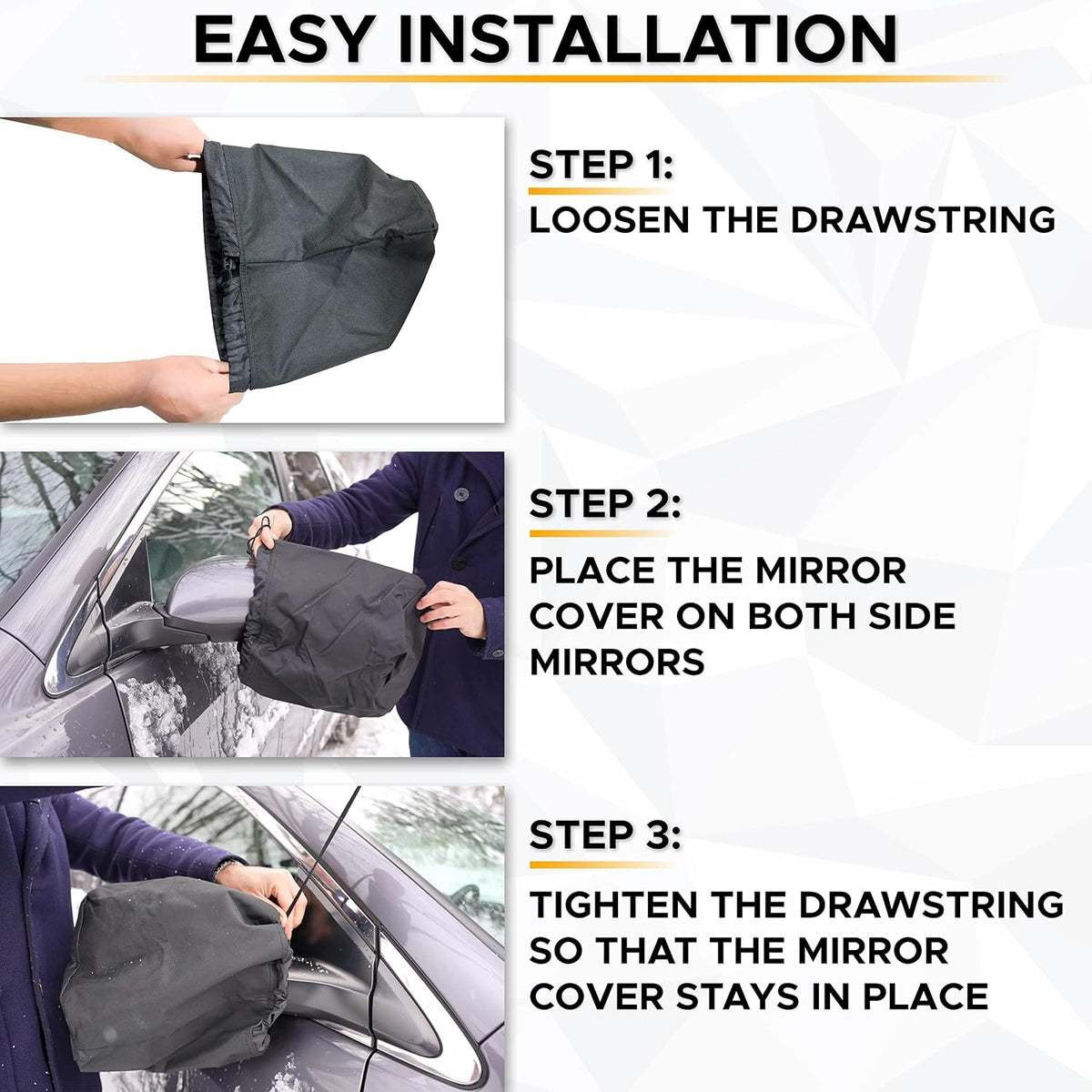 EcoNour Side Mirror Covers (2-Pack) | 210D Oxford Fabric | Side Mirror Winter Protection Cover for Snow and Ice | Universal Fit for Cars, SUVs, Trucks