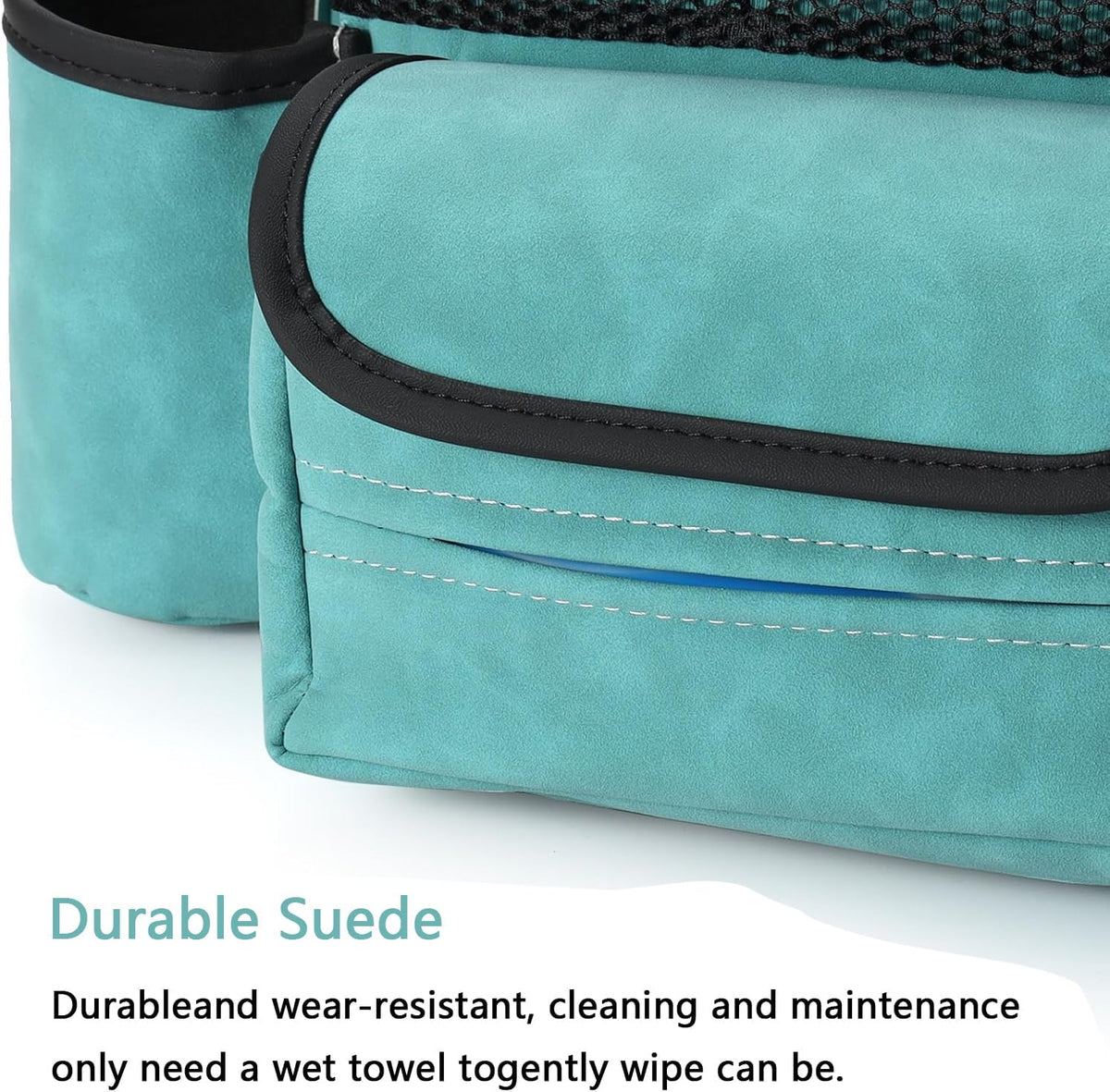 Car Handbag Holder Between Seats Suede Large Capacity Car Purse Holder Automotive Consoles, Fits Between Front Seats, Holds Wallet, Phone & Essentials (Blue)