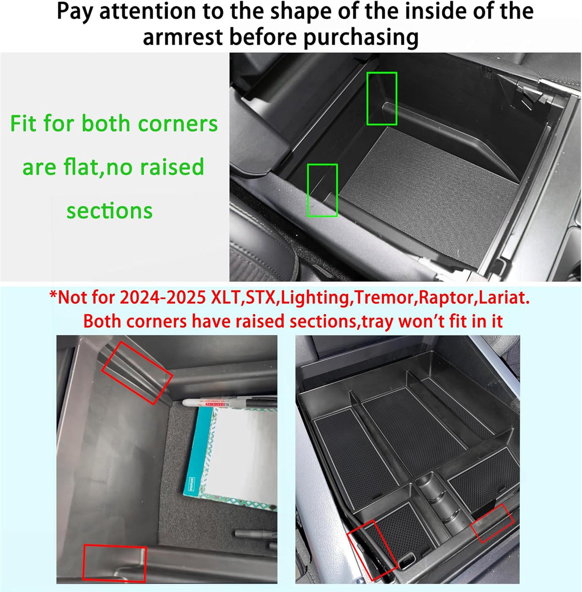 Center Console Organizer Tray for Ford F150 2021 2022 2023 2024 Accessories Interior Secondary Storage Armrest Box Insert Hidden Cubby Drawer (Full Console w/Bucket Seats ONLY) (Gray Trim)