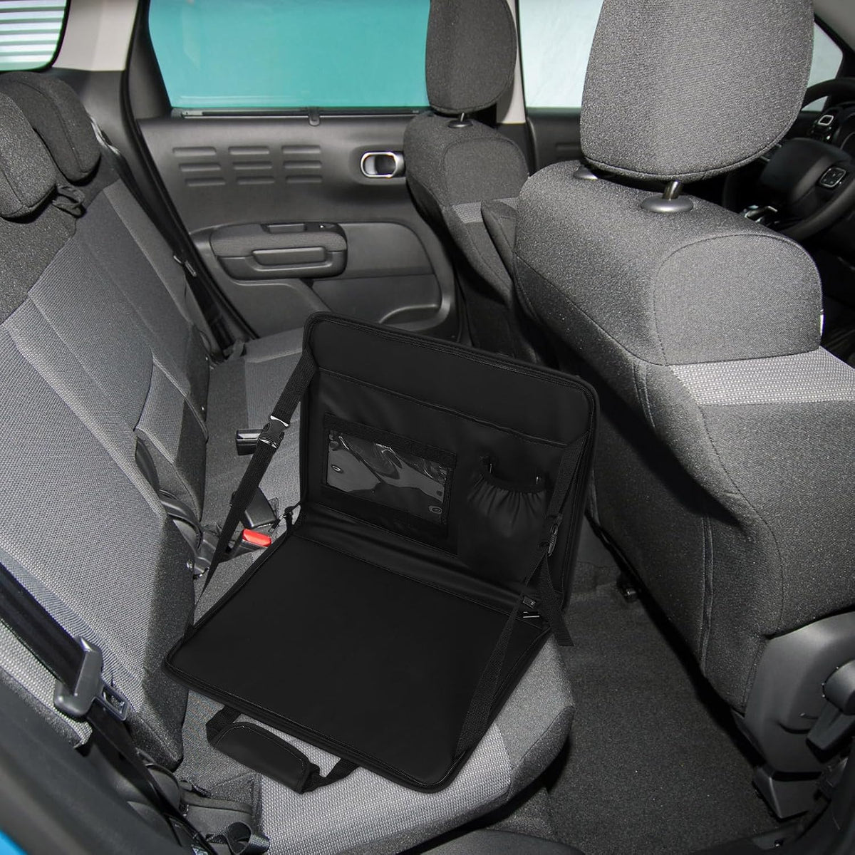 TEHAUX Foldable Car Steering Wheel Table Pu Leather Tray with Storage Bag