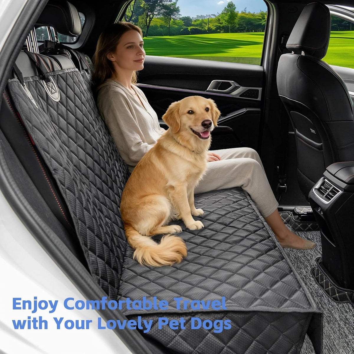 JSTHT Dog Car Seat Covers for Back Seat Waterproof Bench Seat Cover Protector Nonslip Durable Soft Pet Back Seat Covers for Car, Truck, & SUV (Black)