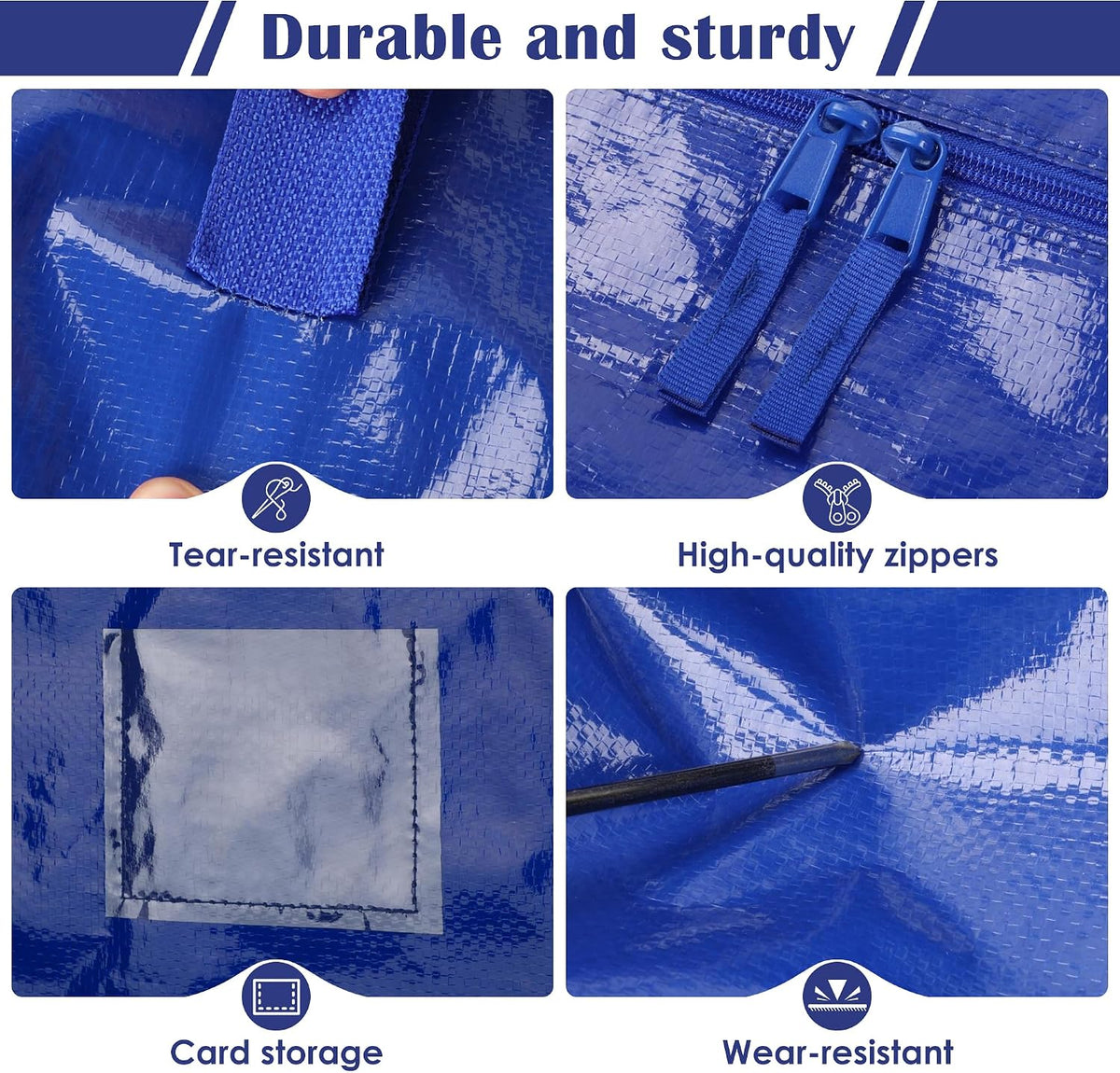 12 Pack Moving Bags with Full-Open Side Zipper, Extra Large 93L Heavy Duty Waterproof Foldable Storage Totes for College Dorm, Moving & Home Organization Blue