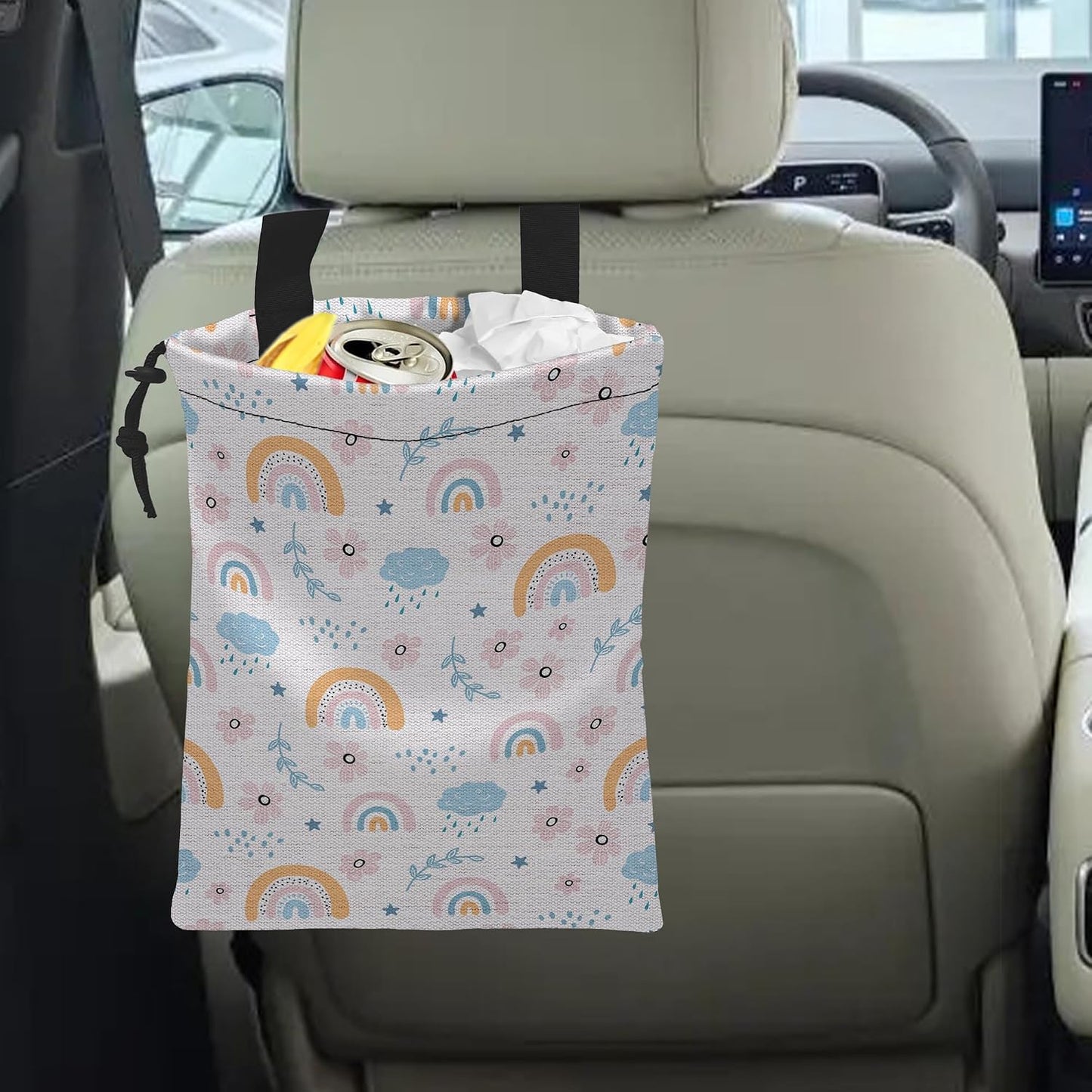 Car Trash Bag Hanging Cloud Rainbow Flower Car Trash Can Waterproof Garbage Bag Hanging for Car Back Seat