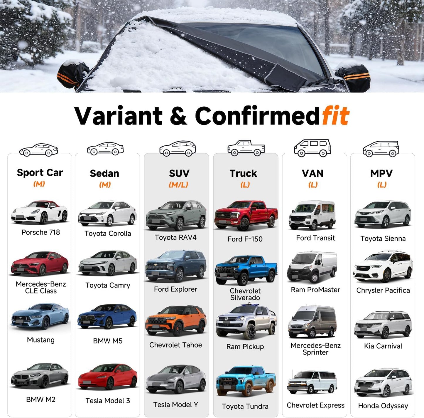 DooGooCoo [2026 Upgraded] Car Windshield Cover for Ice and Snow [700D Waterproof Fabric]-Windshield Snow Cover for Winter Snow & Frost, Suitable for Cars, SUVs, and Trucks - Medium