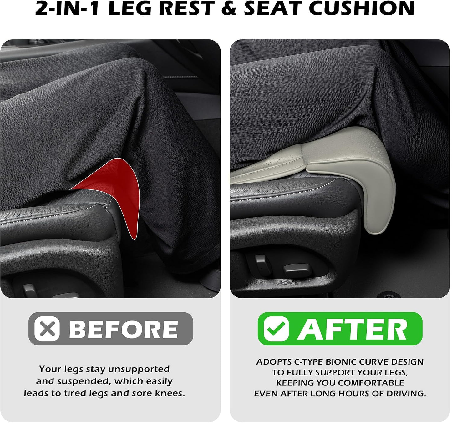 Car Seat Leg Extender Relieve Fatigue Car Seat Cushion with Leg Support for Long Driving, Memory Foam Legs Rest for Office Chairs Leg Support Cushion for Driver,Off White