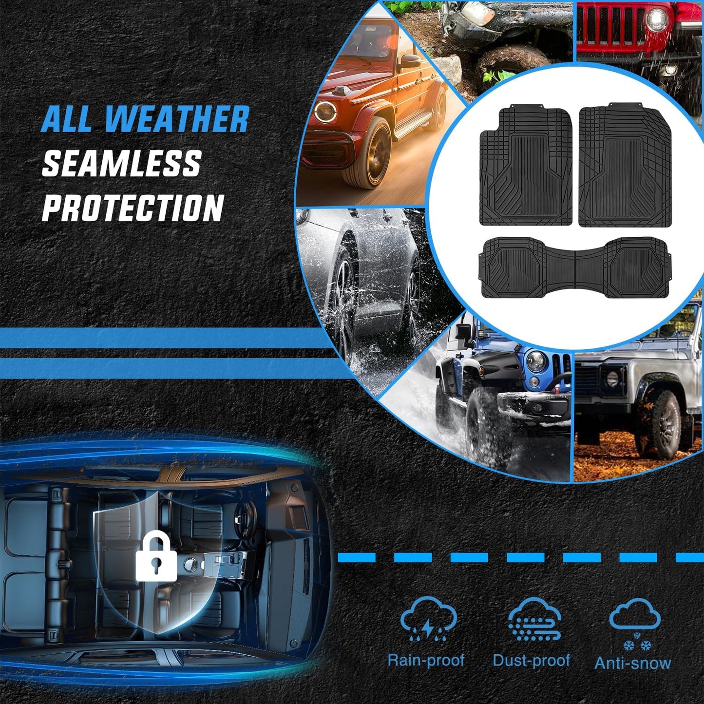 Nilight PVC Floor Mats for Cars Trucks SUVs, Universal Trim to fit for Most Vehicles, All Weather Protection Heavy Duty Floor Liners, Pack of 3