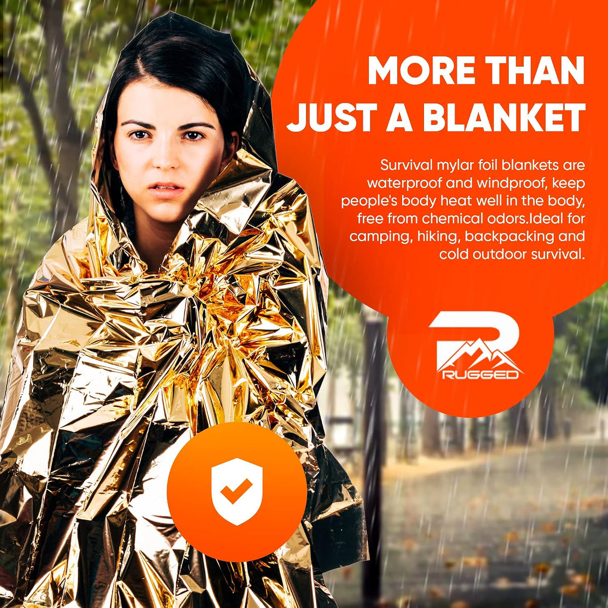 Survival Blankets - Waterproof & Windproof Emergency Cover, Reflective Exterior - Helps Retain Body Heat - 12 Microns, Compact & Lightweight - 5-Pack, 4 Silver, 1 Gold - 52x82”, 2oz