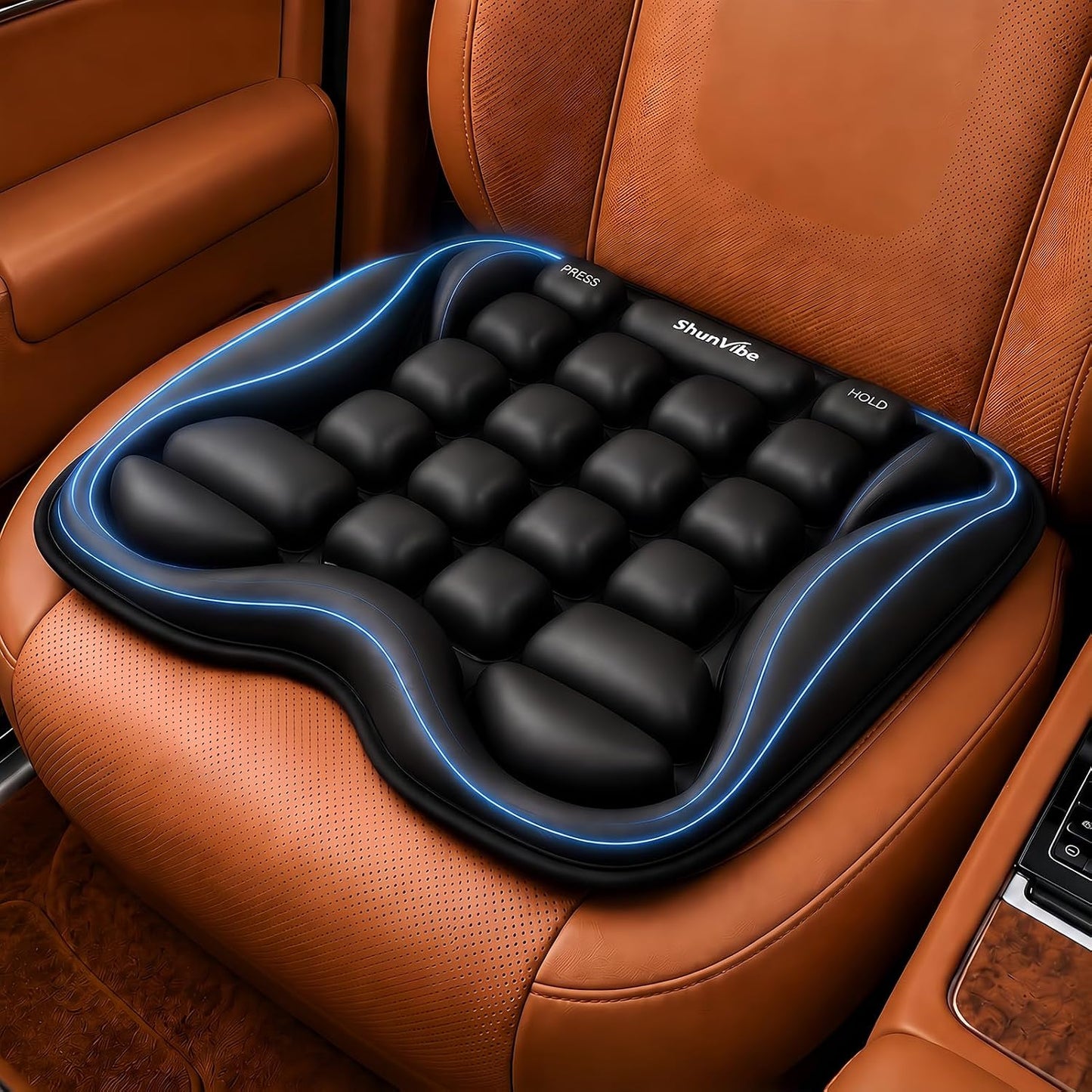 Car Seat Cushion for Long Drives, Pressure Relief Seat Pad with Built-in Pump, Adjustable Air Cell Cushion for Truck Drivers, SUV, Office Chair and Wheelchair