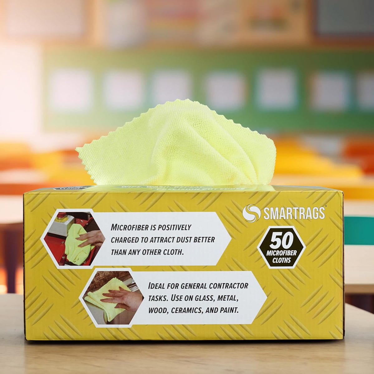 Arkwright Smart Rags Microfiber Cleaning Cloths, Pack of 50 in a Box, Lint Free 180 GSM Reusable Towels for Auto, Office and Household Cleaning, 12 x 12 in, Yellow