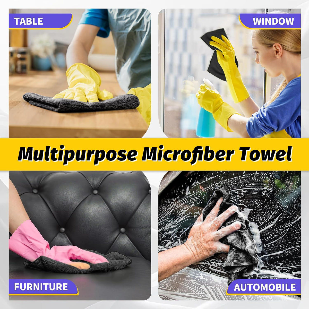 Microfiber Cleaning Cloth, 100 Pack Black Cleaning Rags Microfiber Towel Bulk Absorbent Lint-Free Wash Cloths, All-Purpose Towels for Cars, Shop, Automotive, Garage, Home & Kitchen