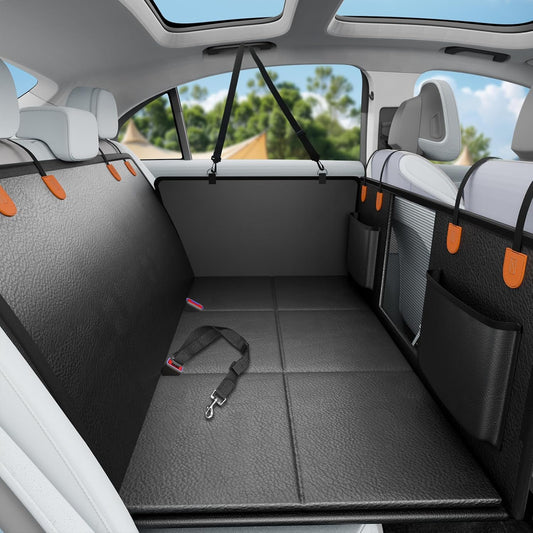 Dog Car Seat Cover for Back Seat with Hard Bottom, PU Leather Back Seat Extender for Dogs,Dog Hammock Bed for Cars, SUVs, Pet Seat Cover for Back Seat Holds 400lbs with Mesh Window & Pocket